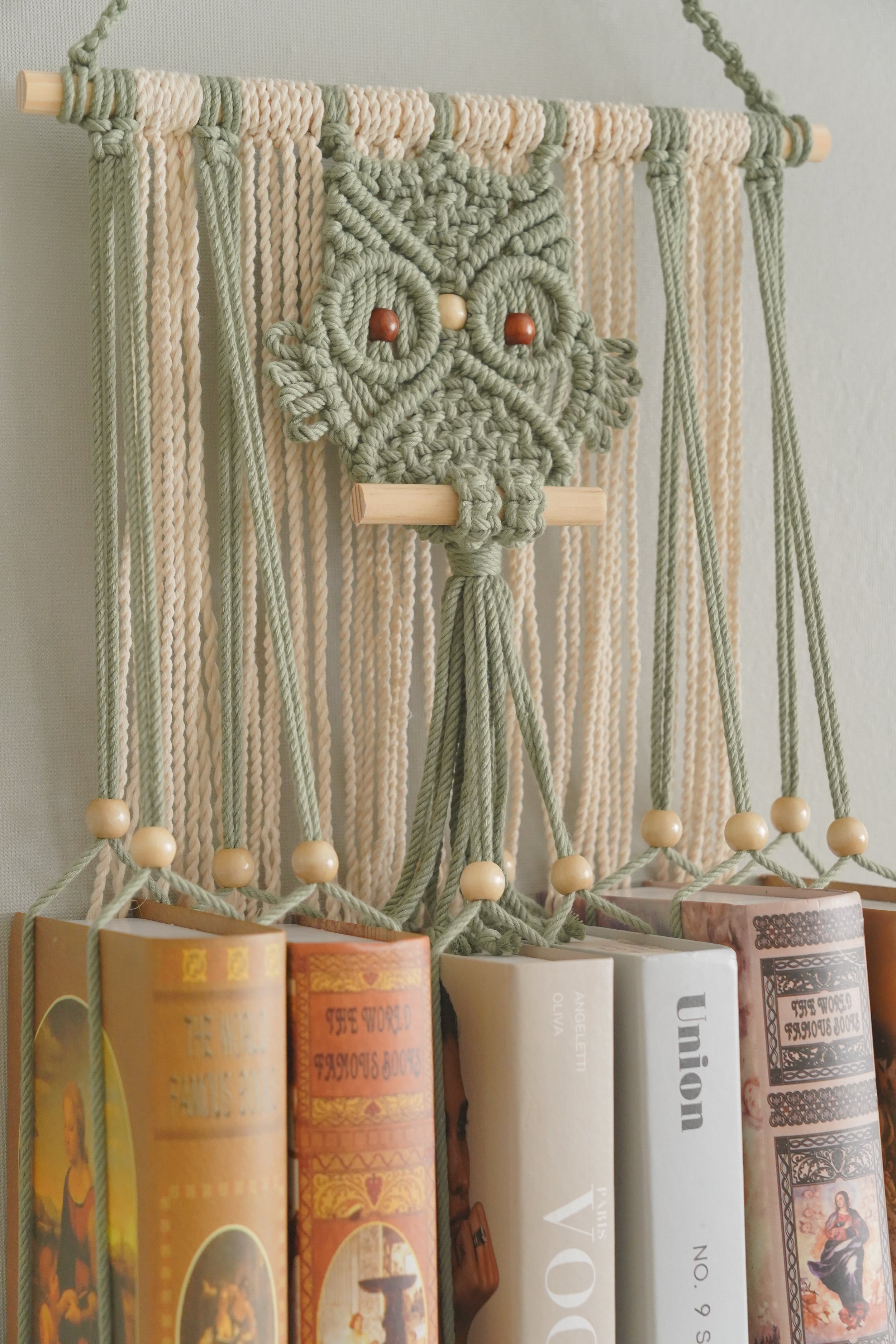 Macrame Owl Book Holder macrame for Wall Book Organizer H76