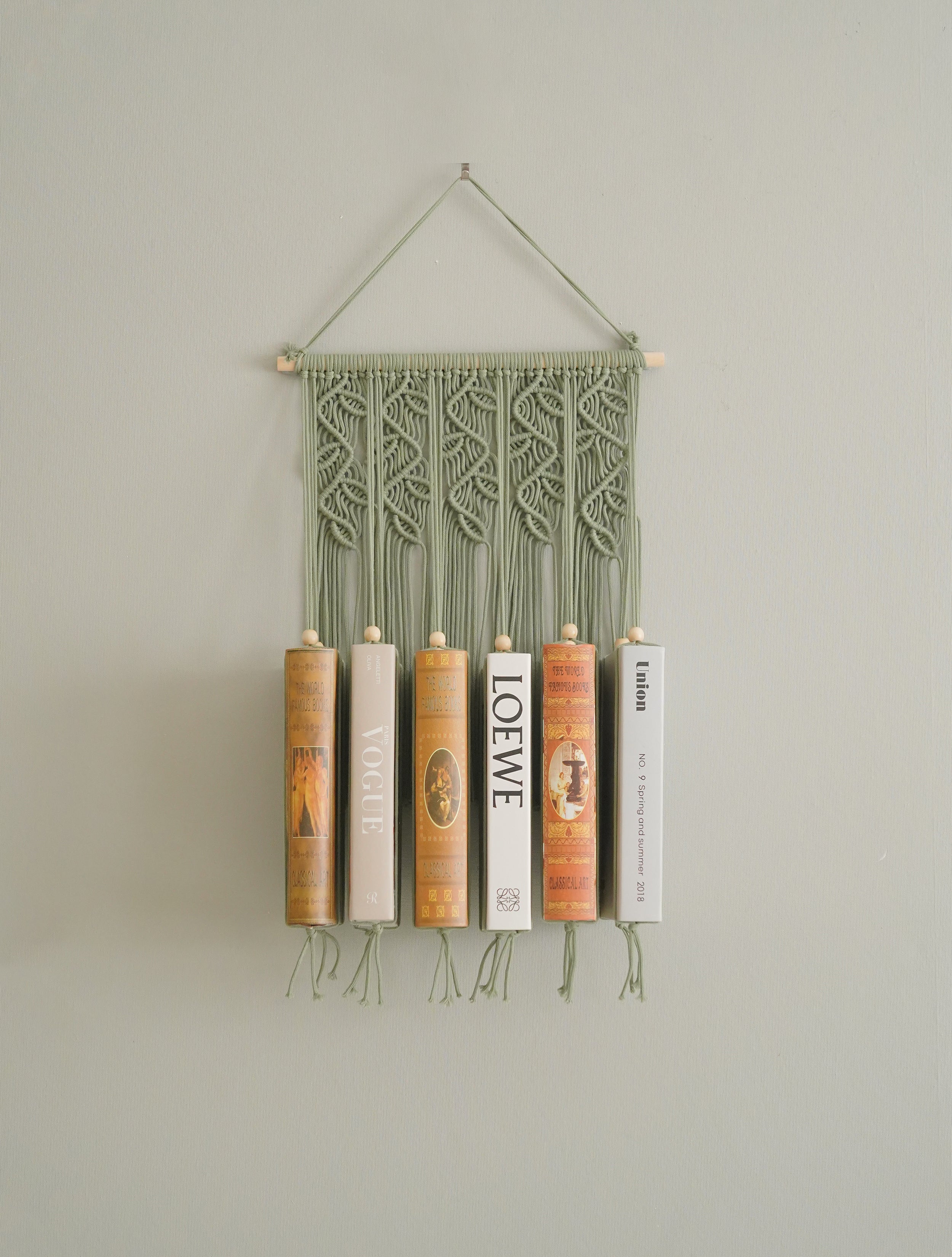 Macrame Wall Hanging Bookshelf for Boho Living Room Decor I34