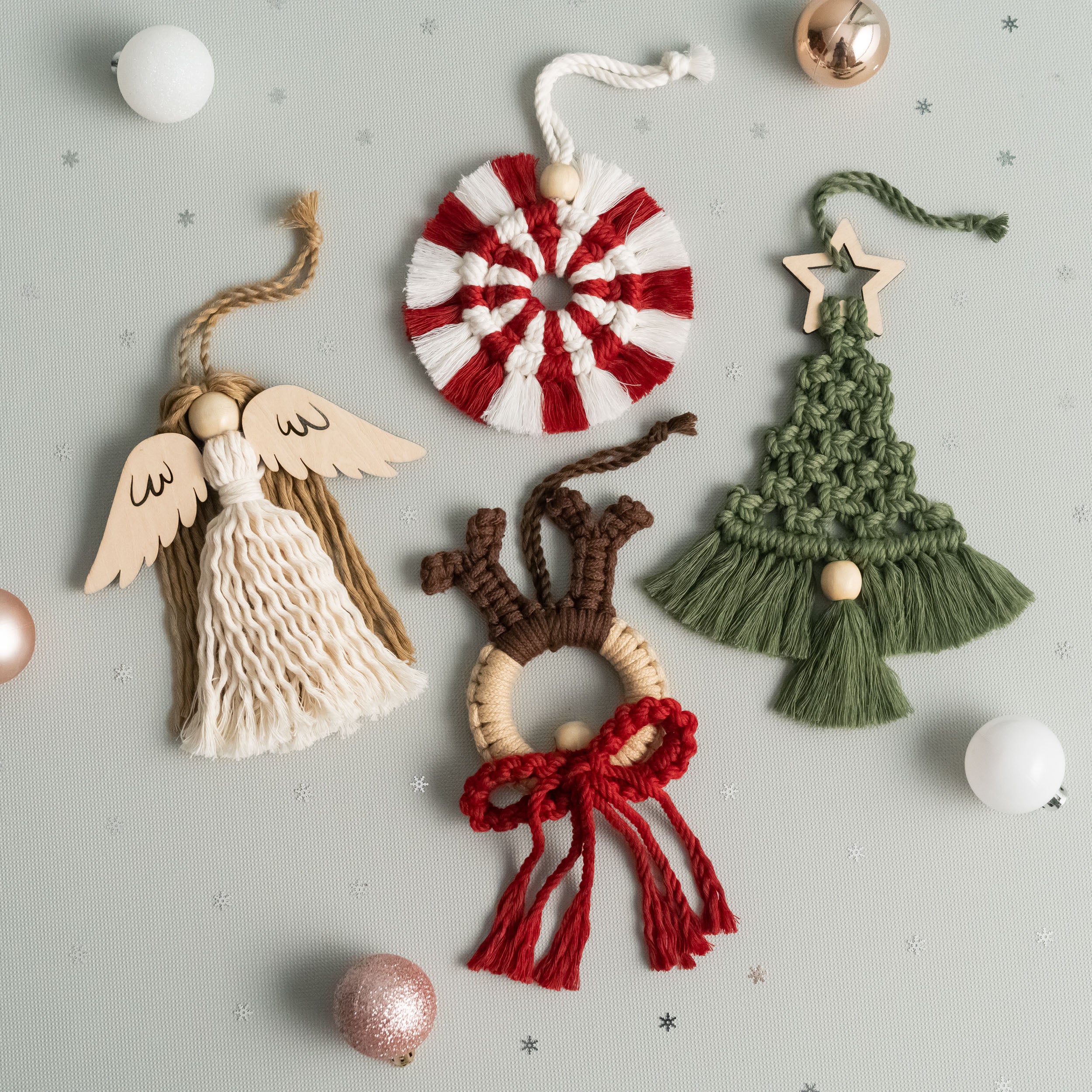 Macrame Ornament Set – Handmade Cotton Holiday Christmas Decor X40