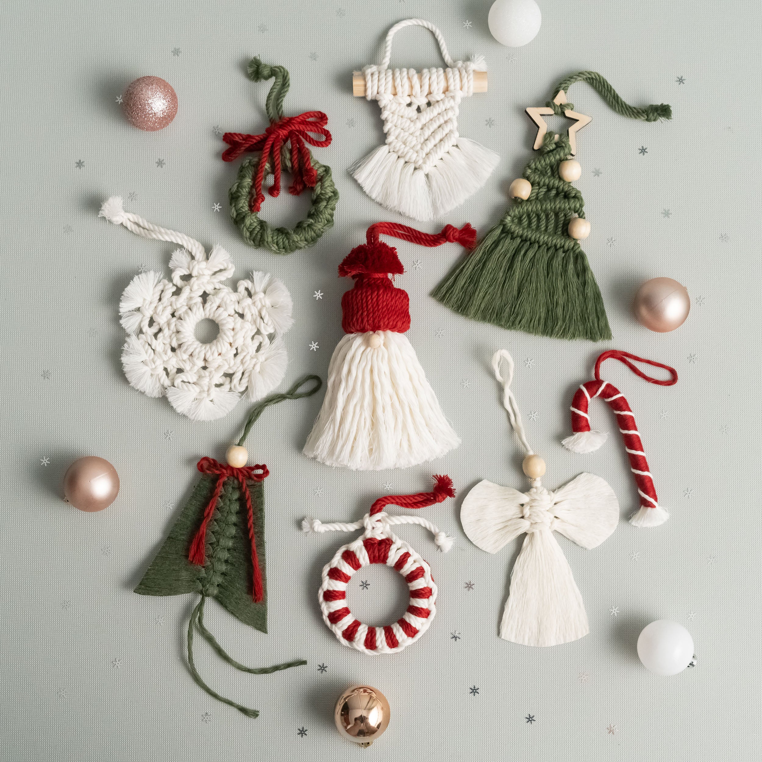 Macrame Christmas Ornaments Set – Boho Holiday Tree Decorations X06