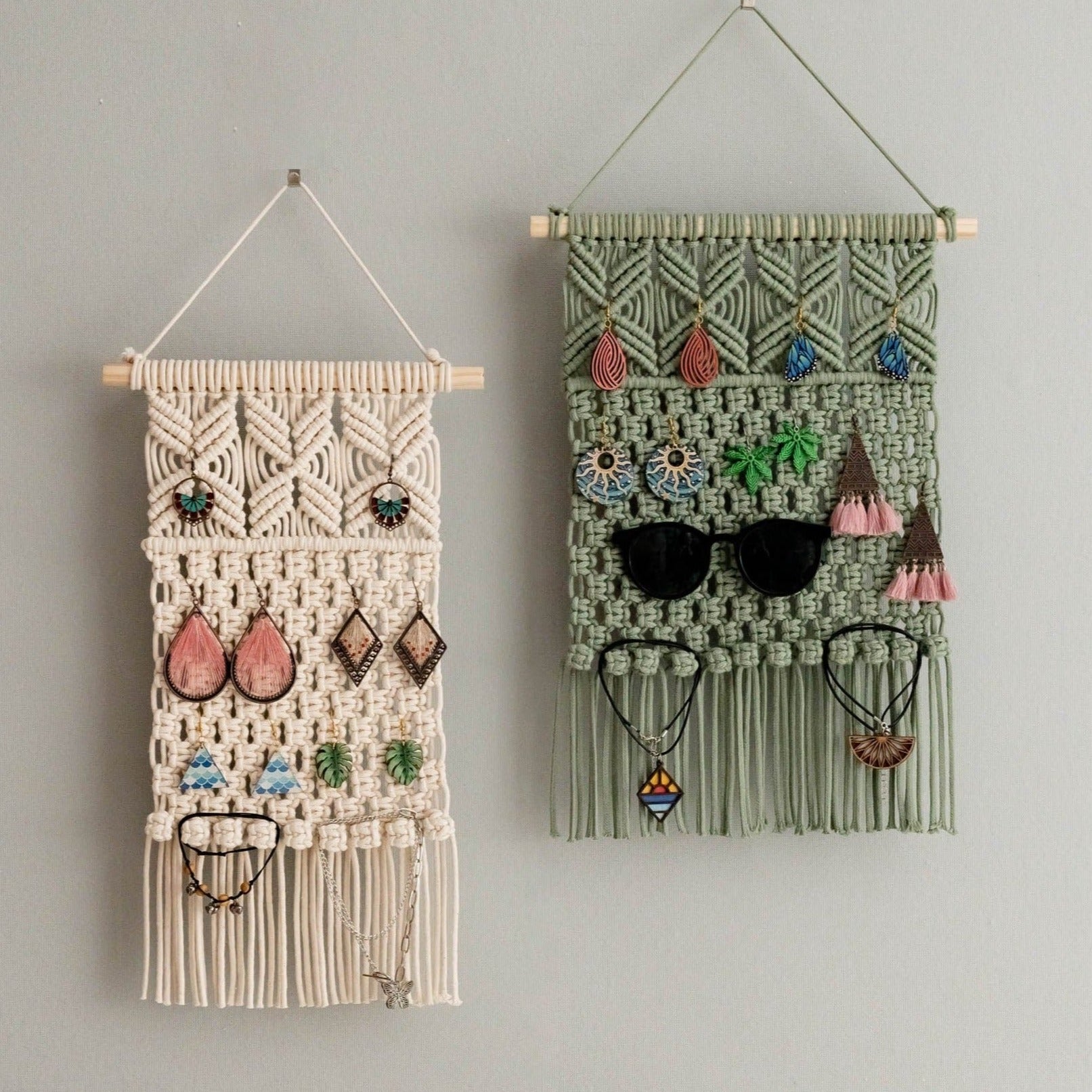 Macrame Earring Holder - Boho Jewelry Organizer Wall Hanging I80