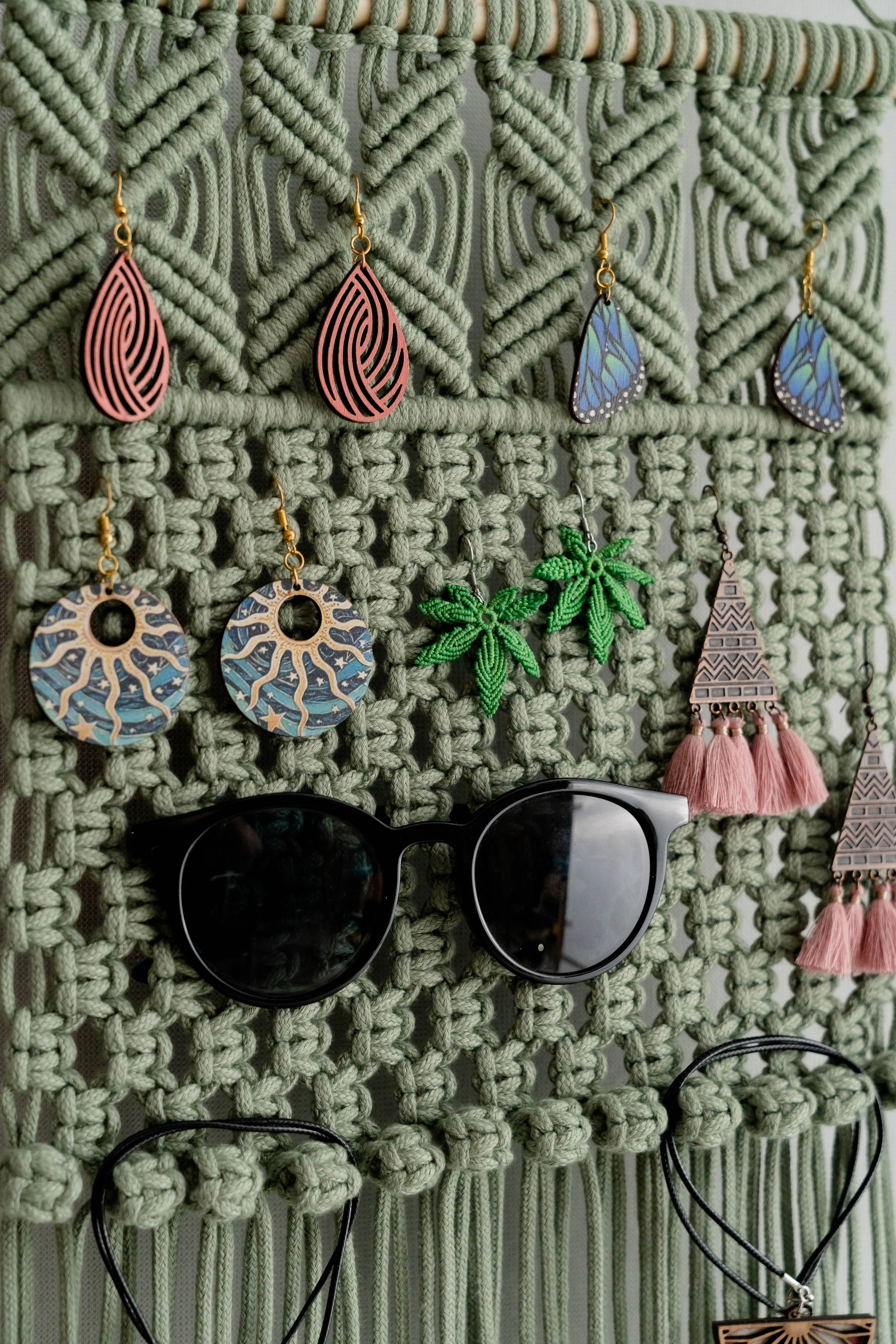 Macrame Earring Holder macrame cord hanging jewelry organizer for wall I80