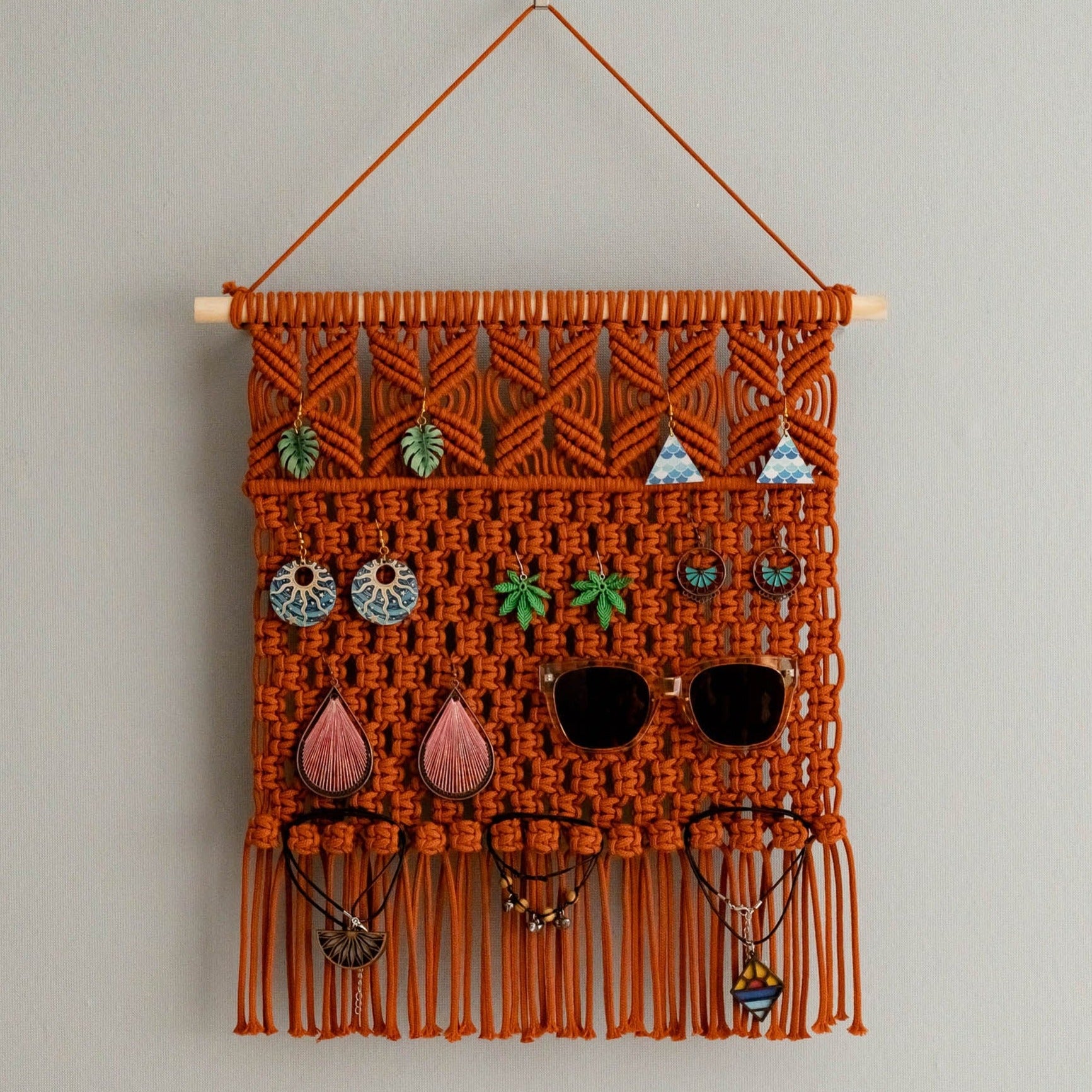 Macrame Earring Holder - Boho Jewelry Organizer Wall Hanging I80