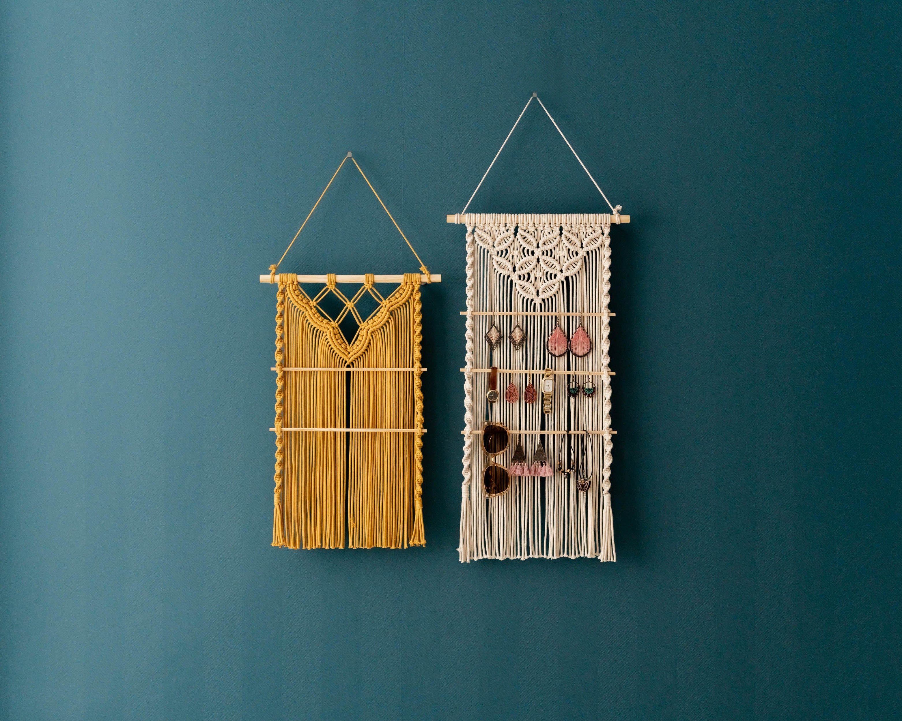 Macrame Earring Holder – Boho Jewelry Organizer Wall Hanging I81