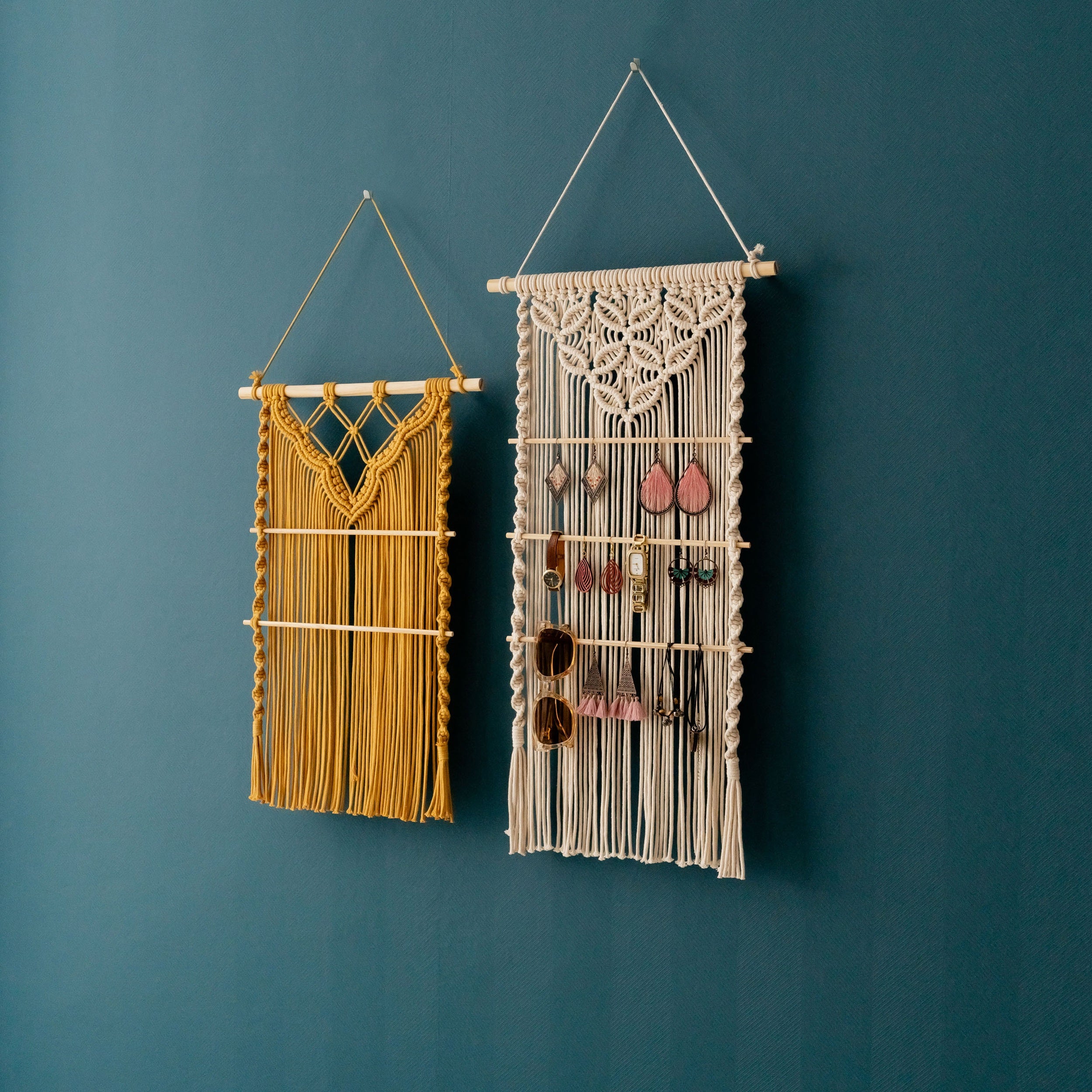 Macrame Earring Holder – Boho Jewelry Organizer Wall Hanging I81