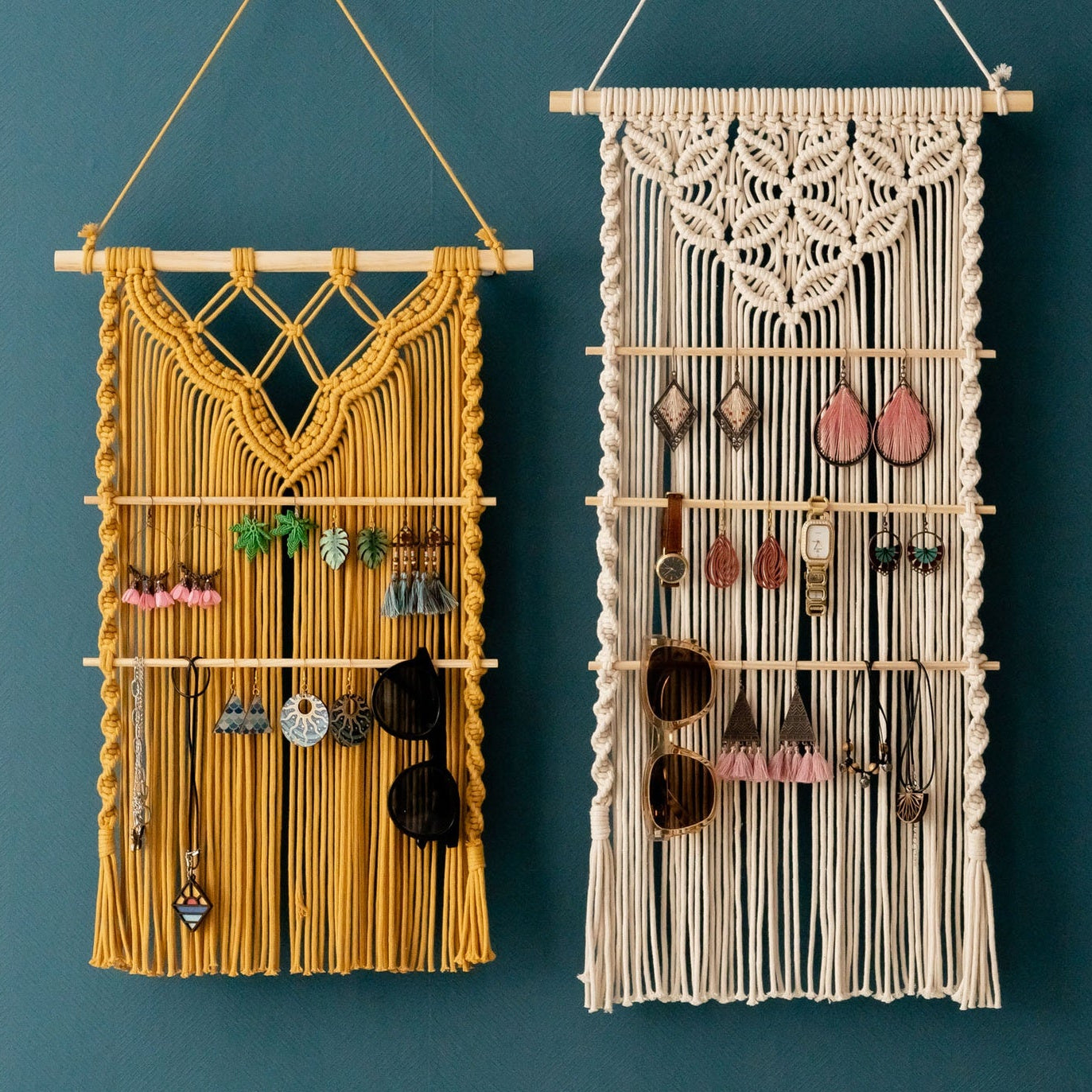 Macrame Earring Holder – Boho Jewelry Organizer Wall Hanging I81