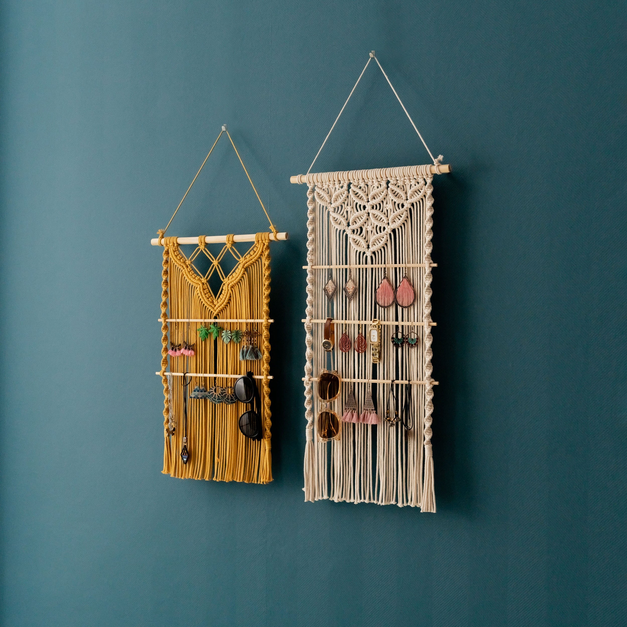 Macrame Earring Holder – Boho Jewelry Organizer Wall Hanging I81