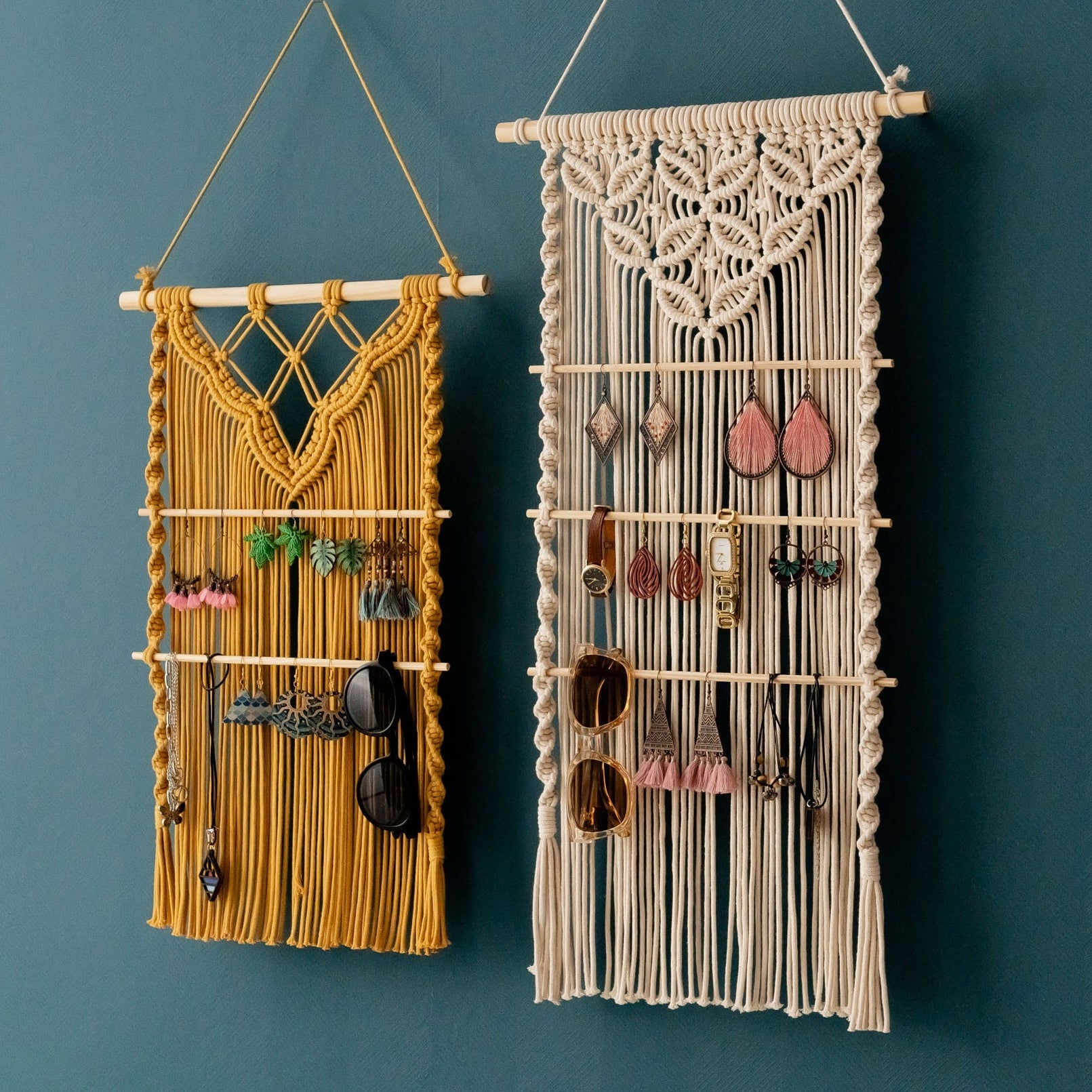 Macrame Earring Holder – Boho Jewelry Organizer Wall Hanging I81