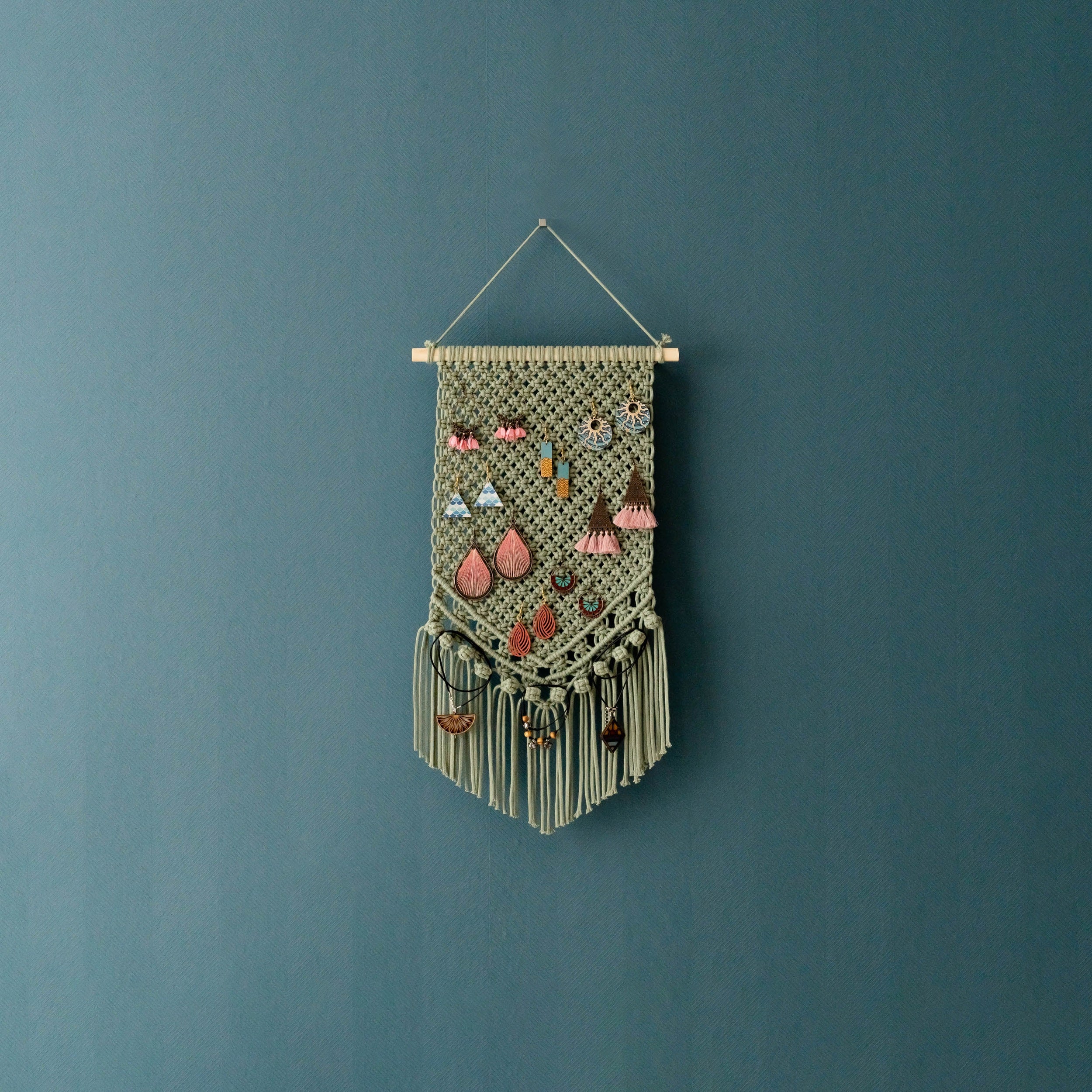 Boho Macrame Jewelry Holder - Earring Hanger Wall Decor I51