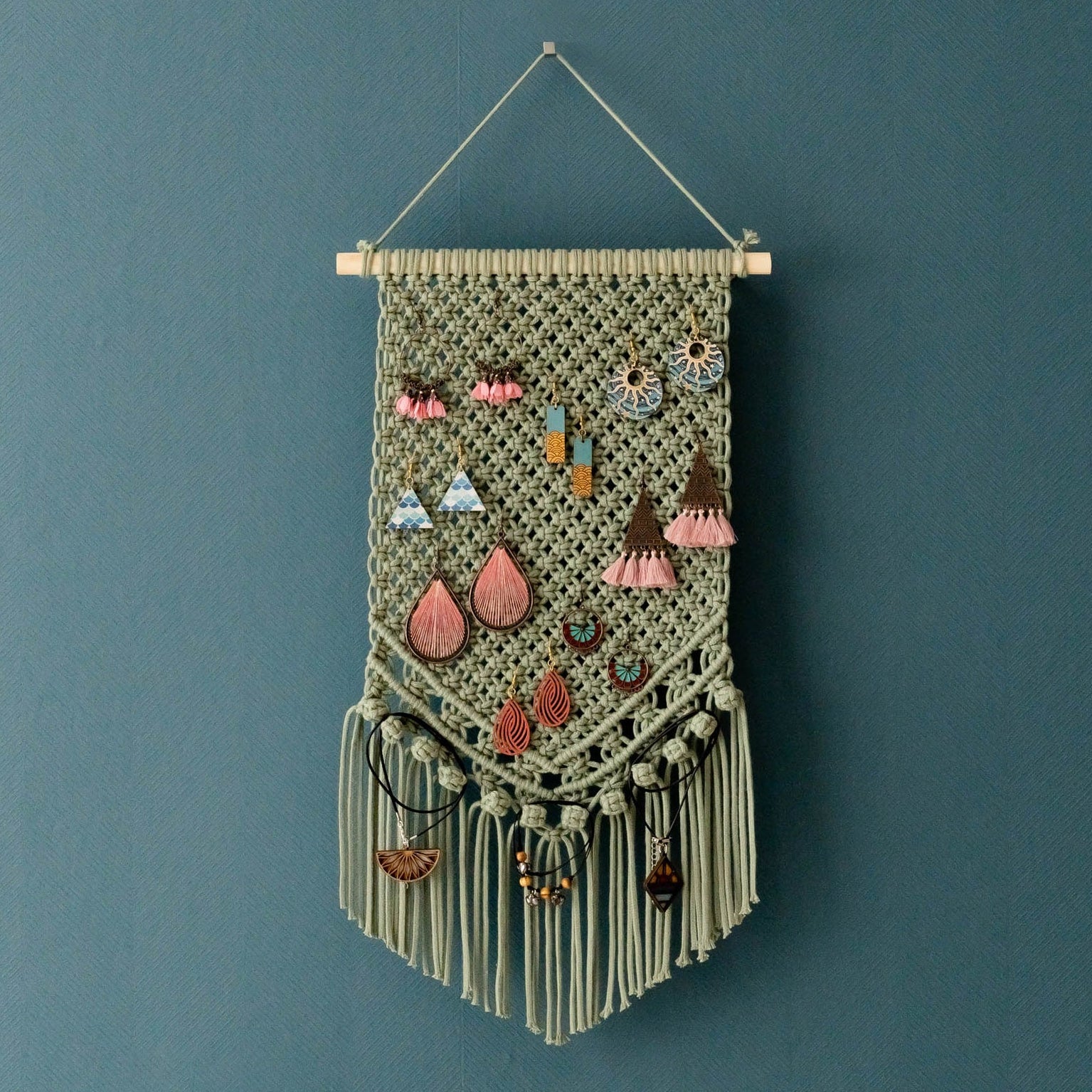 Boho Macrame Jewelry Holder - Earring Hanger Wall Decor I51