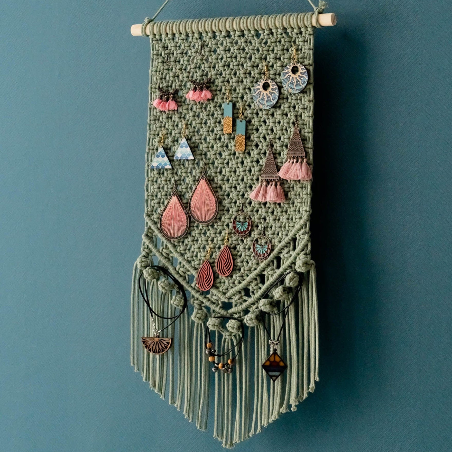Boho Macrame Jewelry Holder - Earring Hanger Wall Decor I51