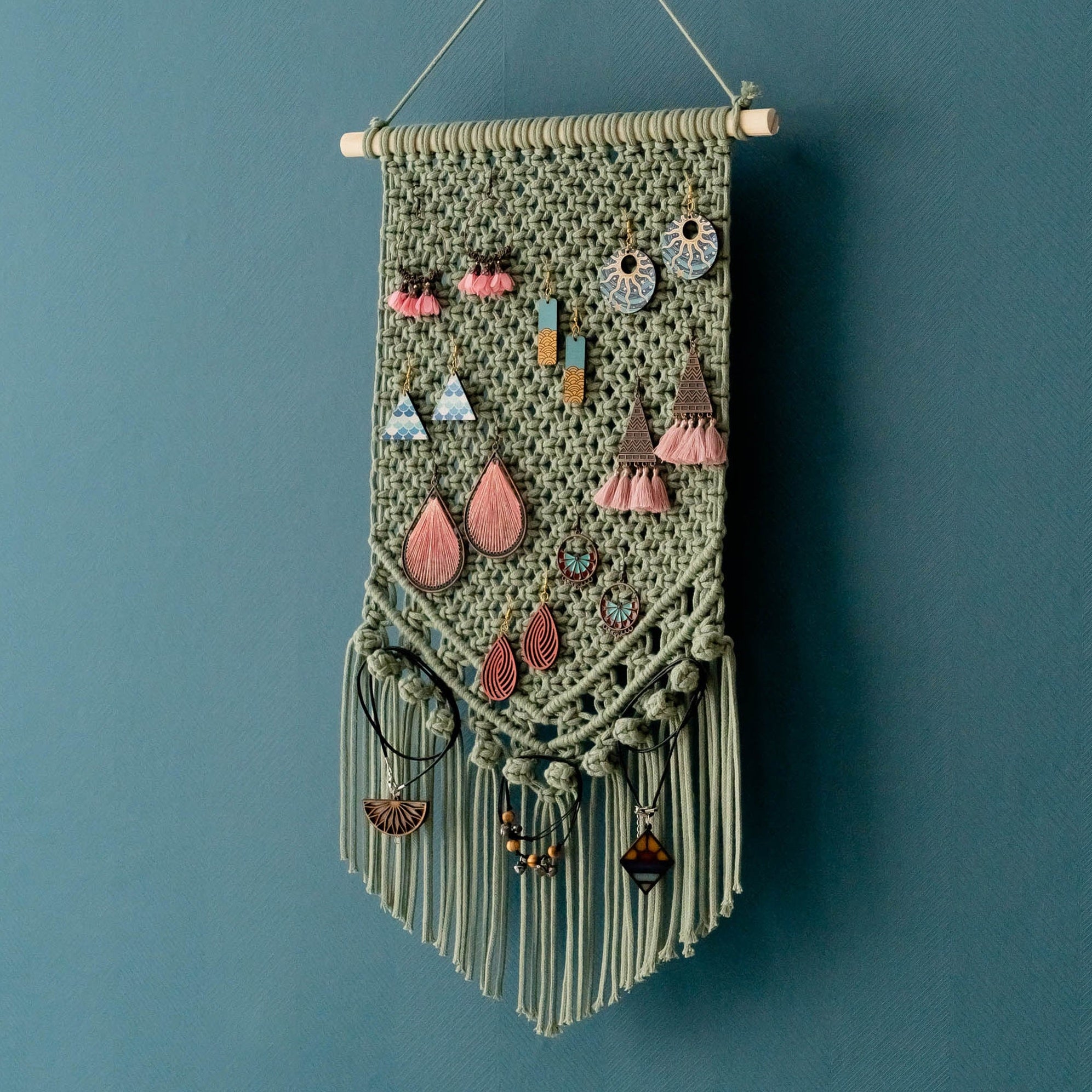 Boho Macrame Jewelry Holder - Earring Hanger Wall Decor I51