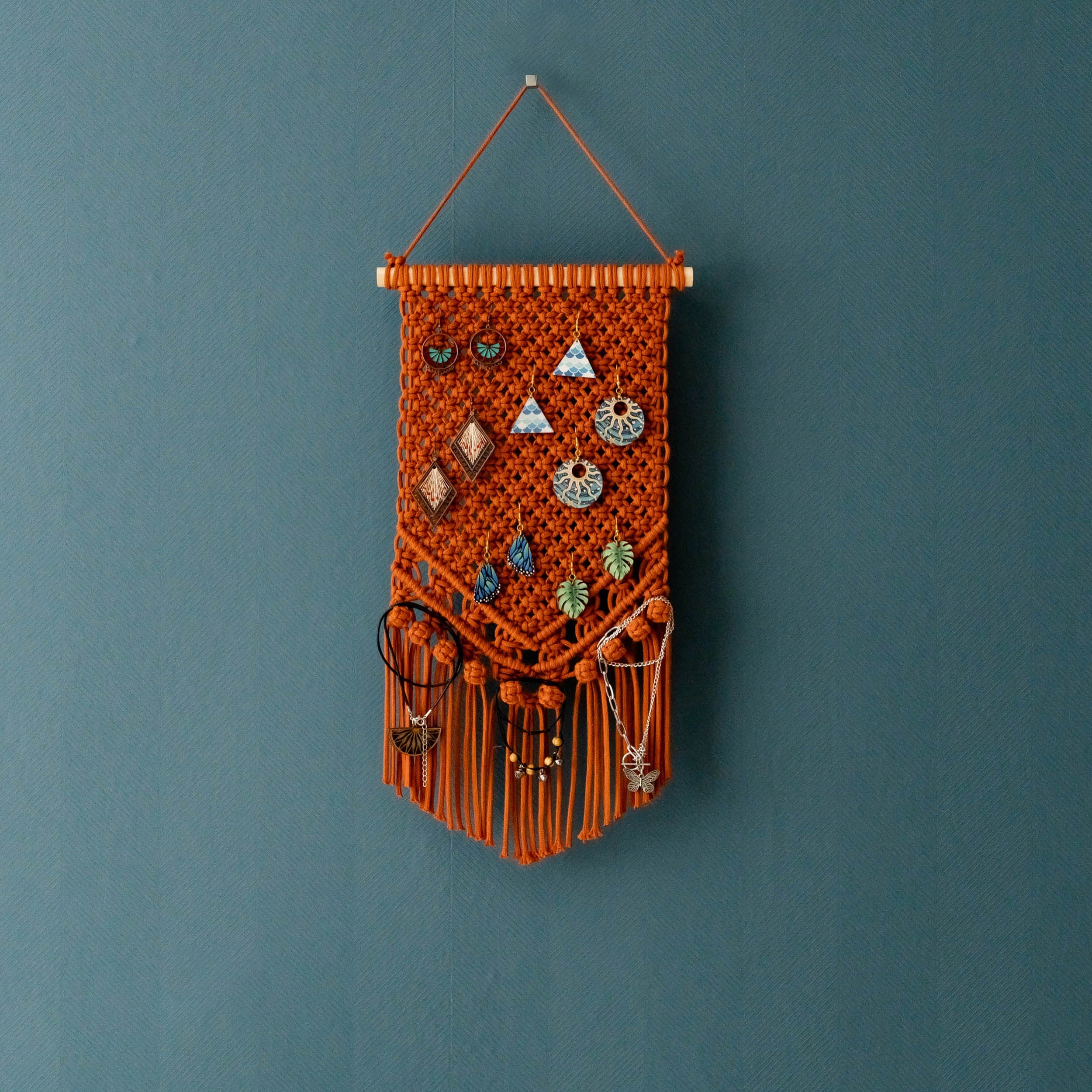 Boho Macrame Jewelry Holder - Earring Hanger Wall Decor I51