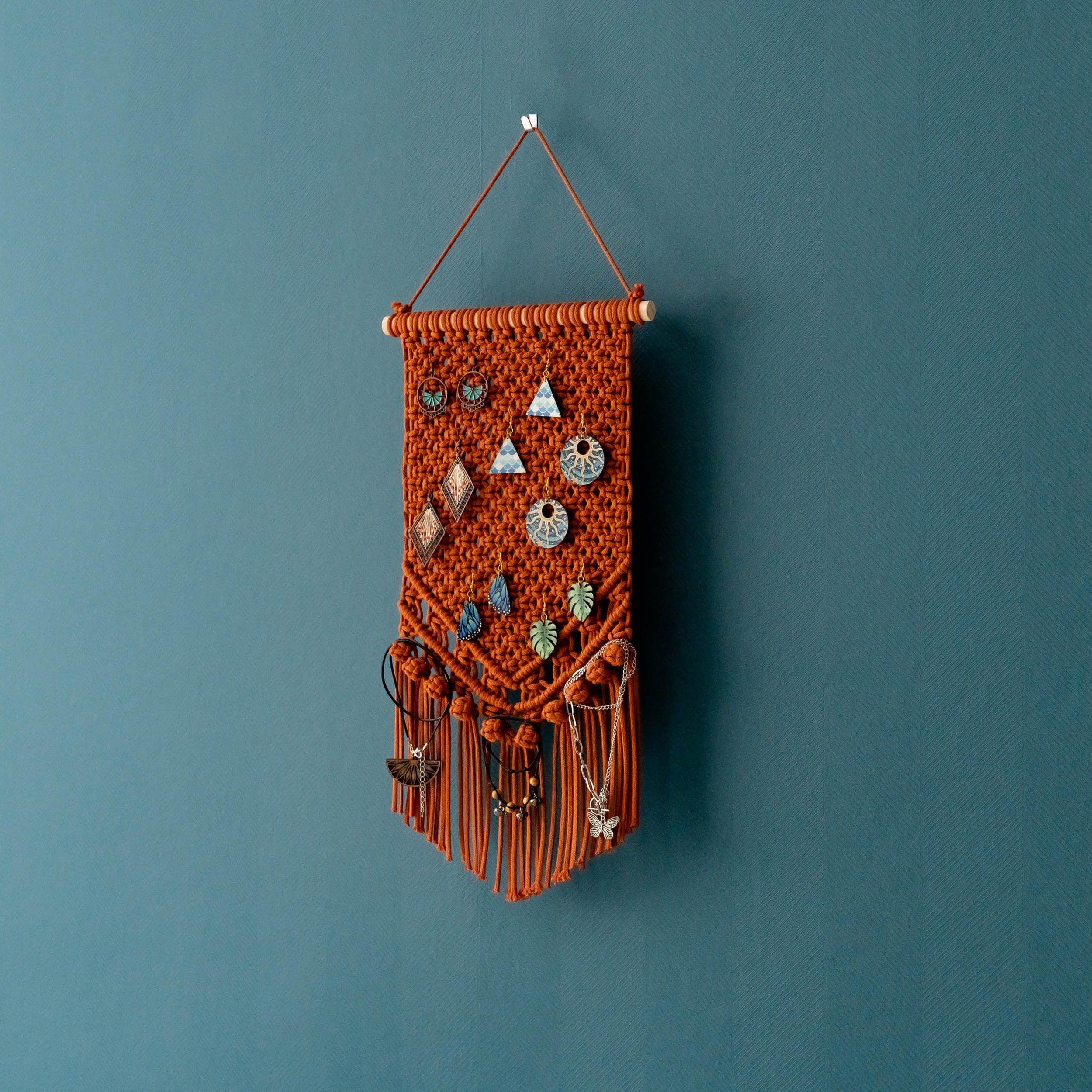 Boho Macrame Jewelry Holder - Earring Hanger Wall Decor I51