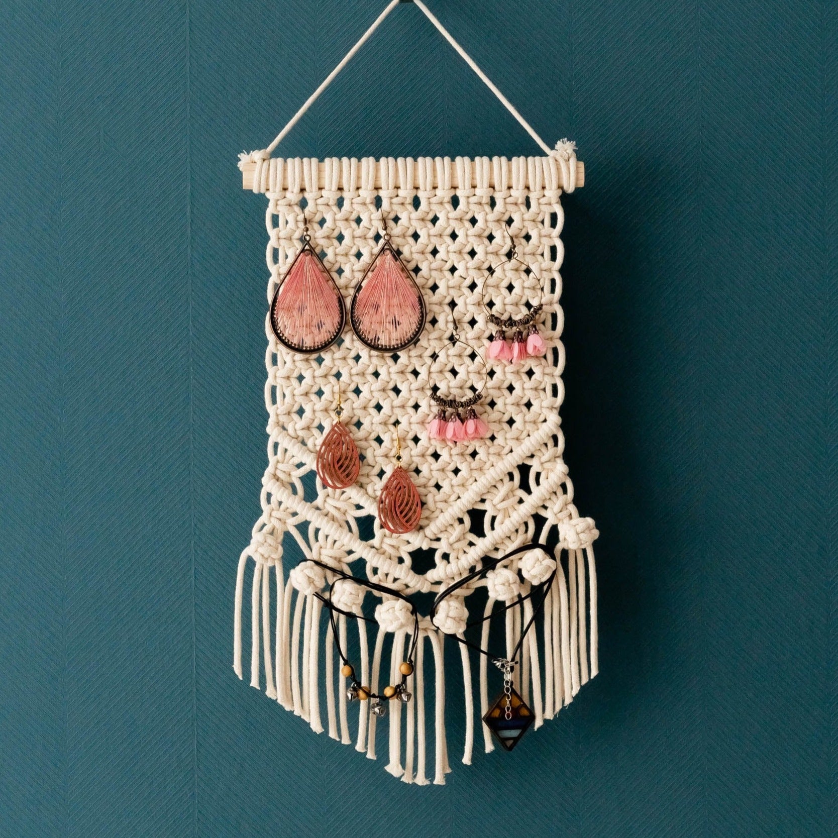 Boho Macrame Jewelry Holder - Earring Hanger Wall Decor I51