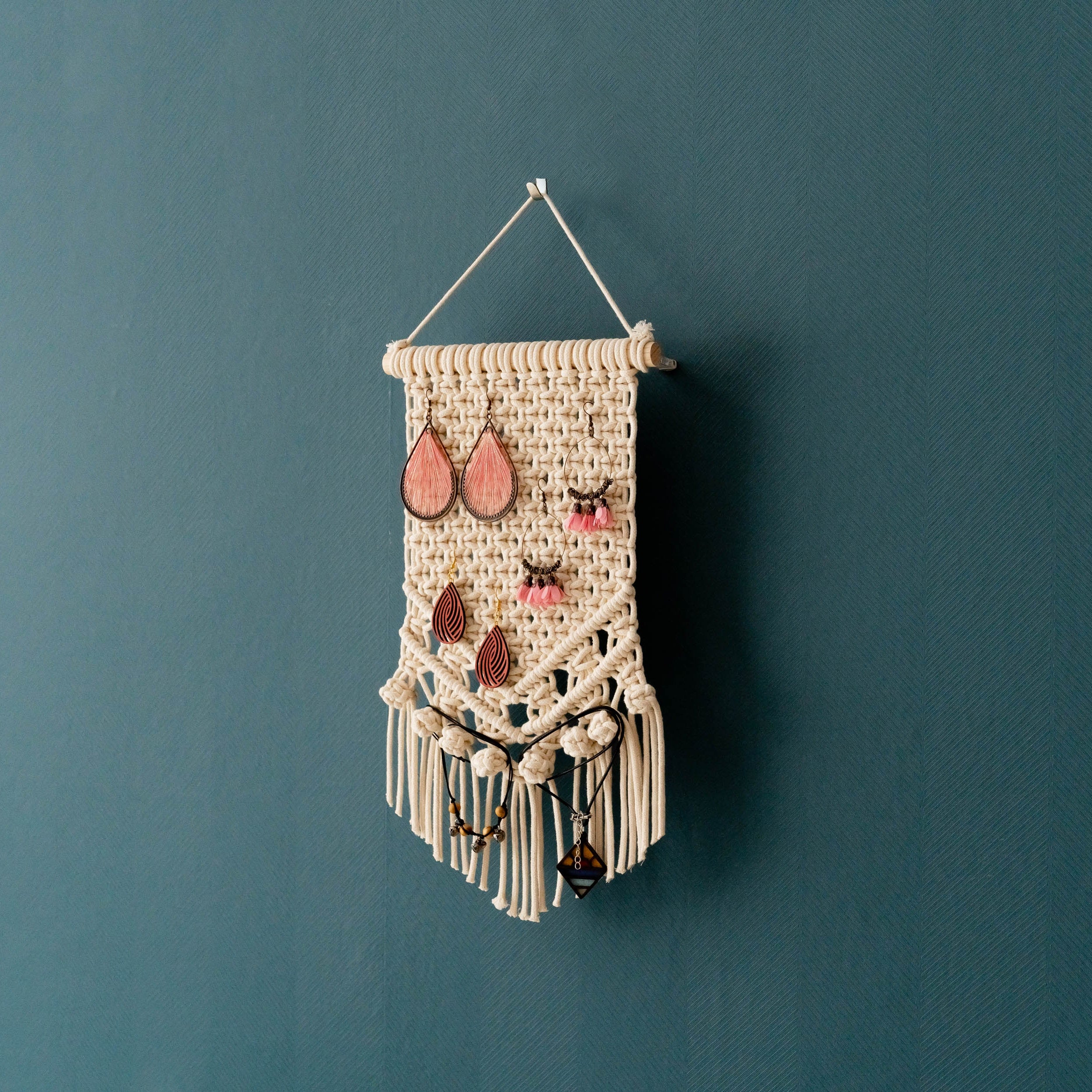 Boho Macrame Jewelry Holder - Earring Hanger Wall Decor I51