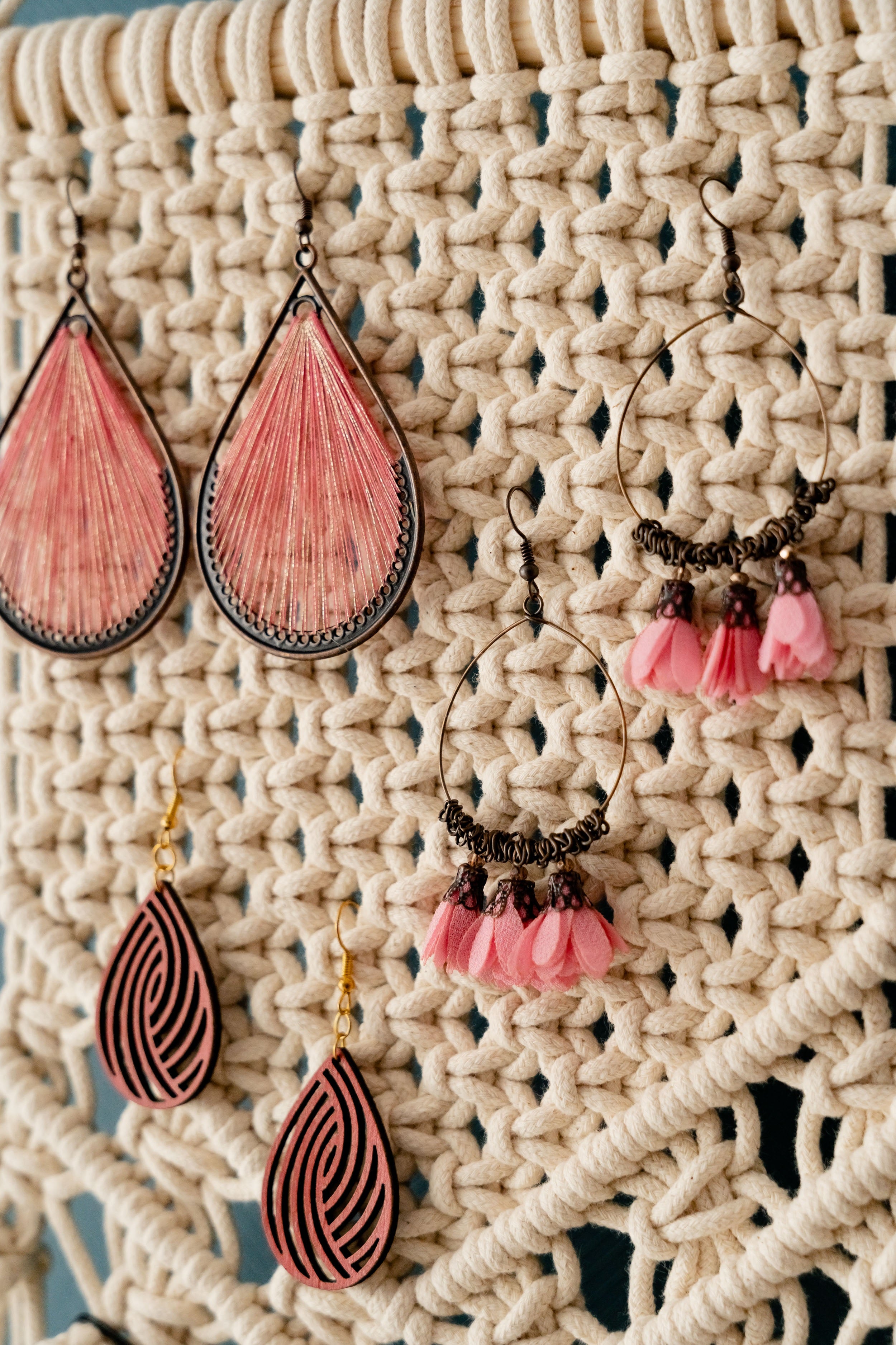 Boho Macrame Jewelry Holder - Earring Hanger Wall Decor I51