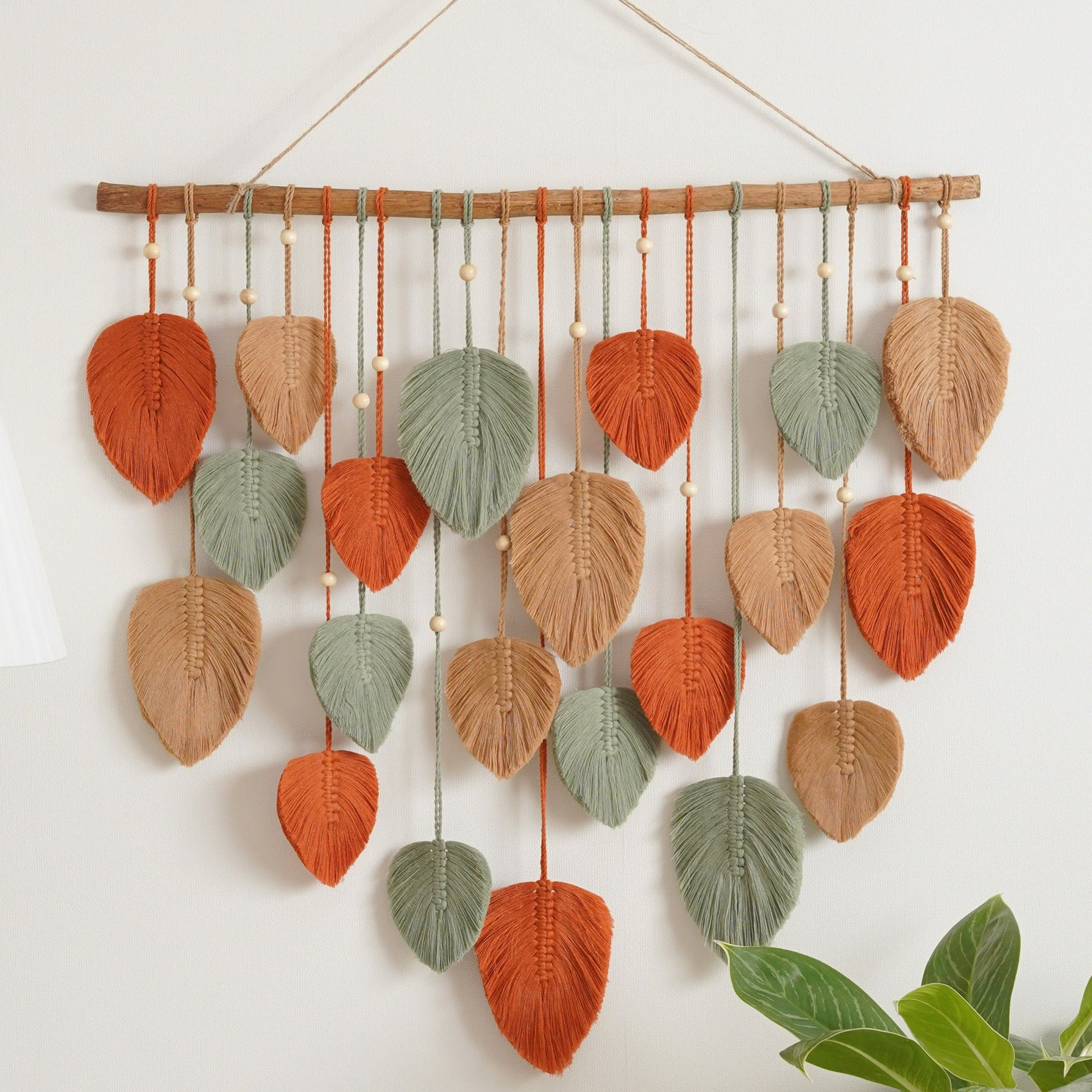 Macrame Leaf Wall Hanging with Driftwood for Rustic Wall Decor L03