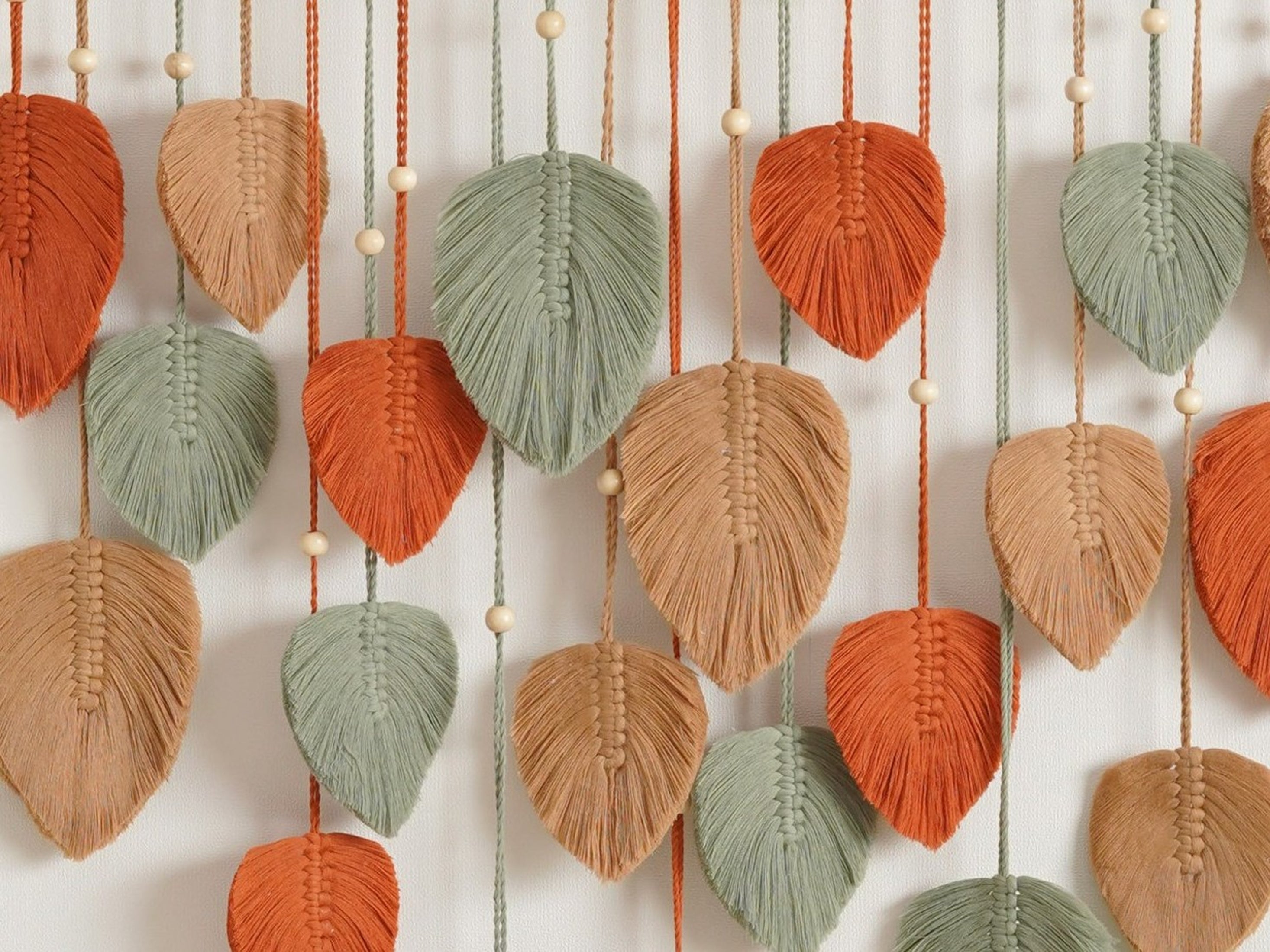 Macrame Leaf Wall Hanging with Driftwood for Rustic Wall Decor L03