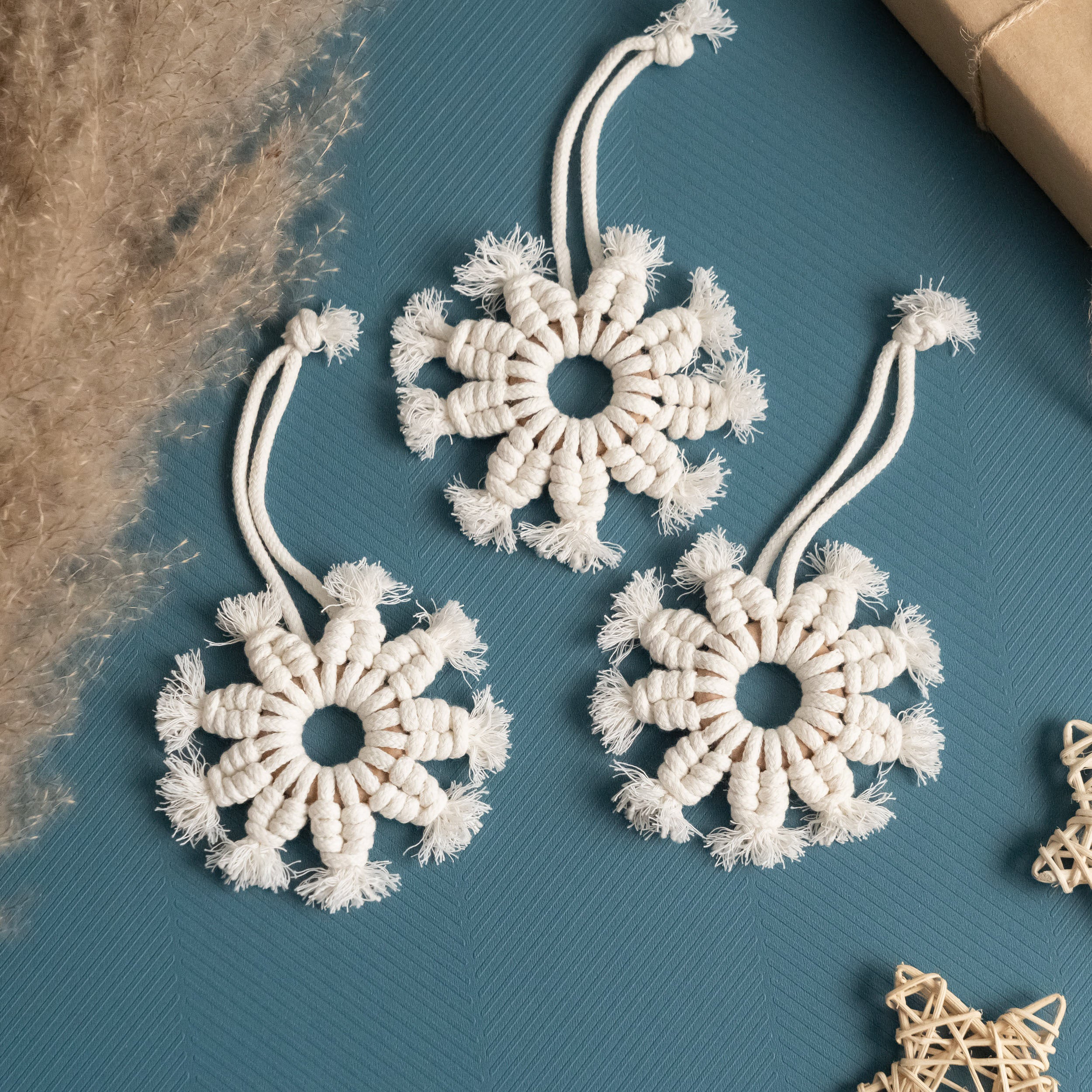 Macrame Snowflake – Rustic Cotton Cord Christmas Ornament Decor X66