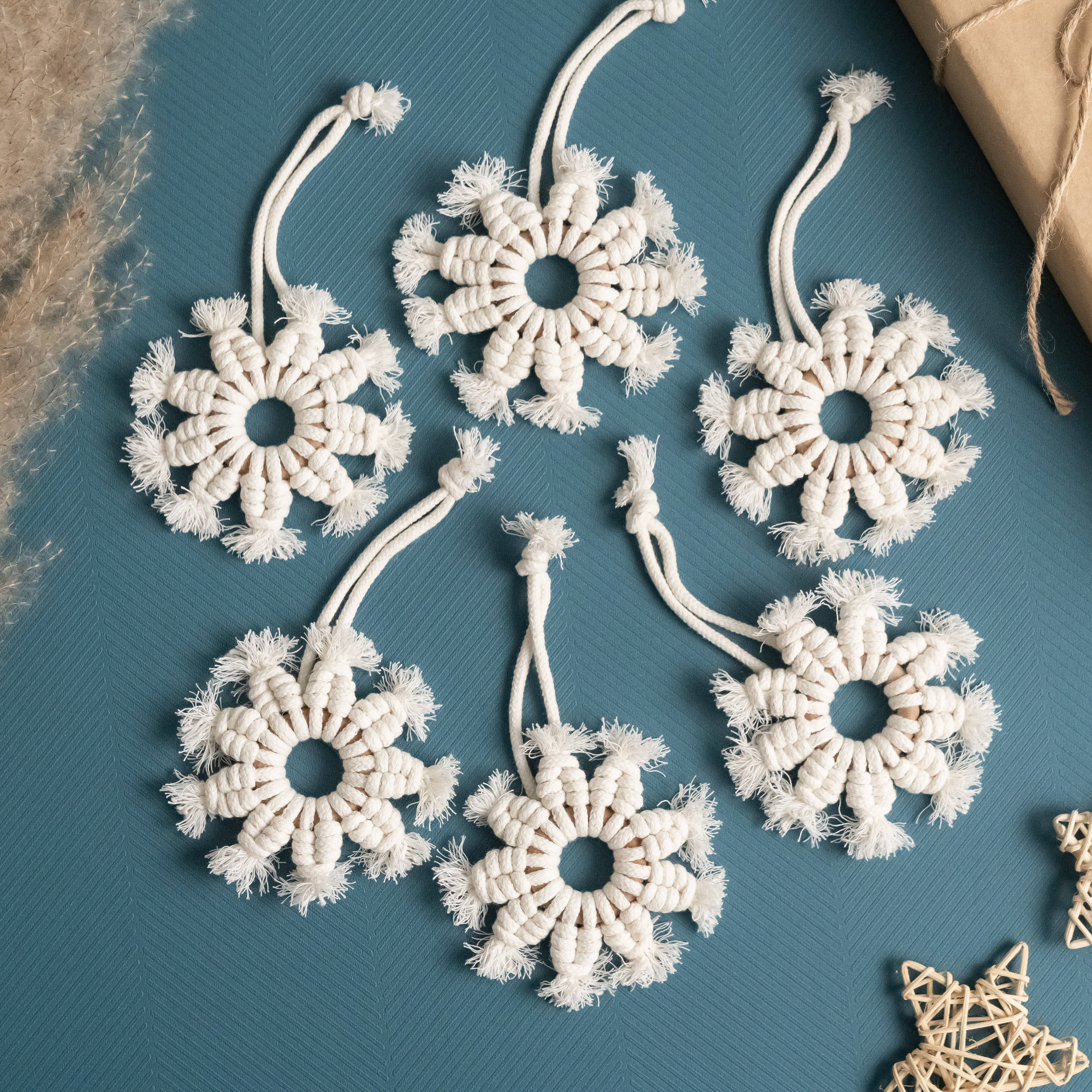 Macrame Snowflake – Rustic Cotton Cord Christmas Ornament Decor X66