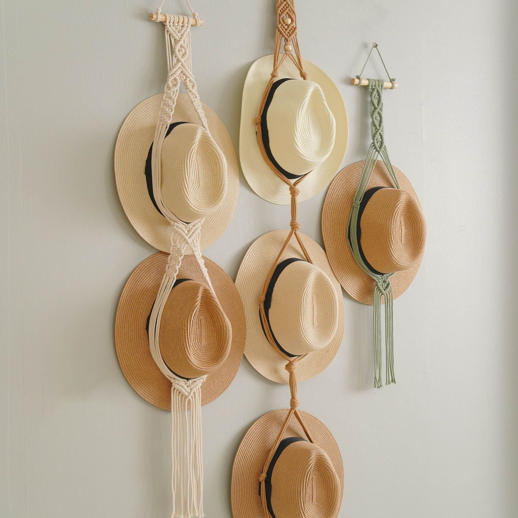 Macrame Hat Hanger macrame cord wall hat holder for boho decor I05
