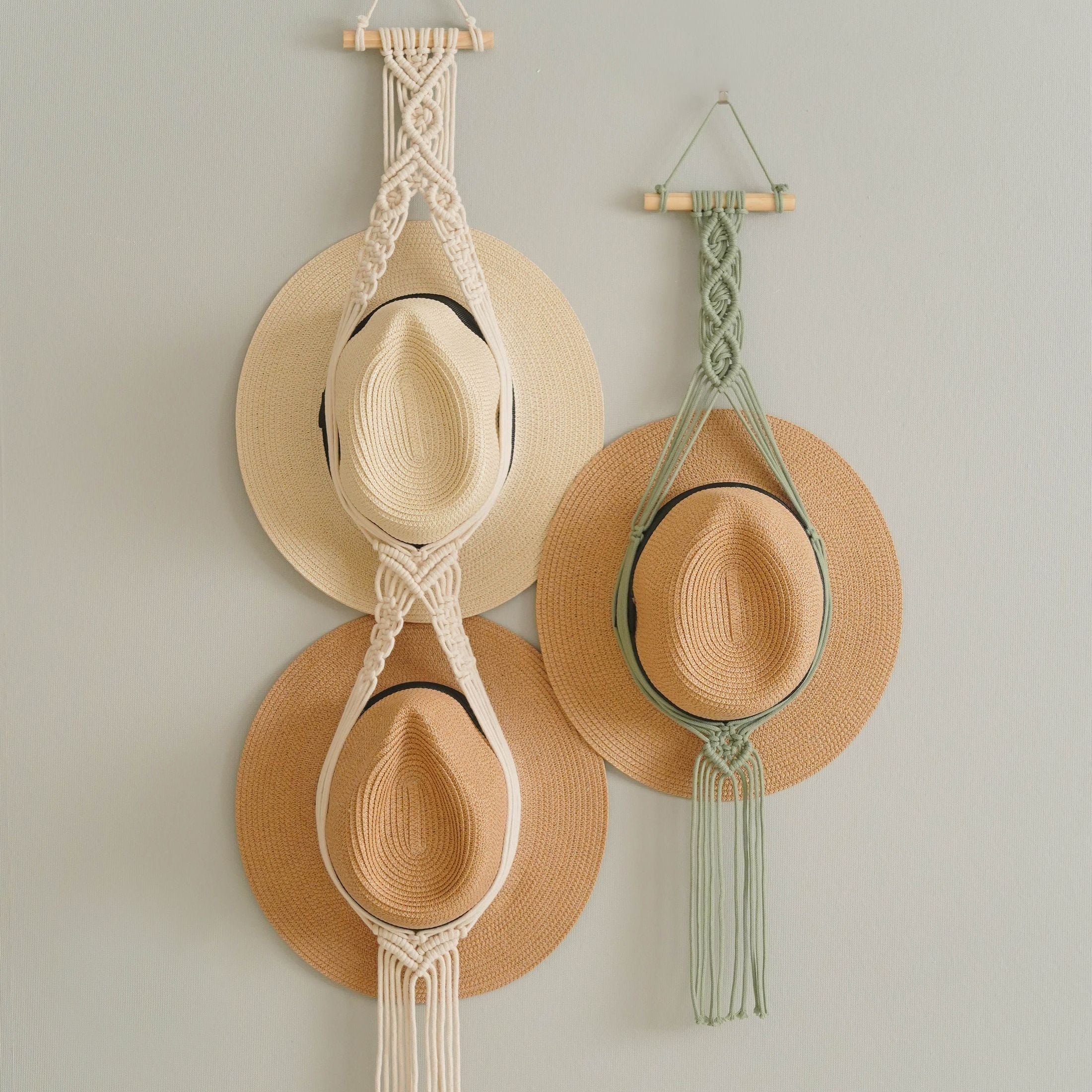 Macrame Hat Hanger macrame cord wall hat holder for boho decor I05