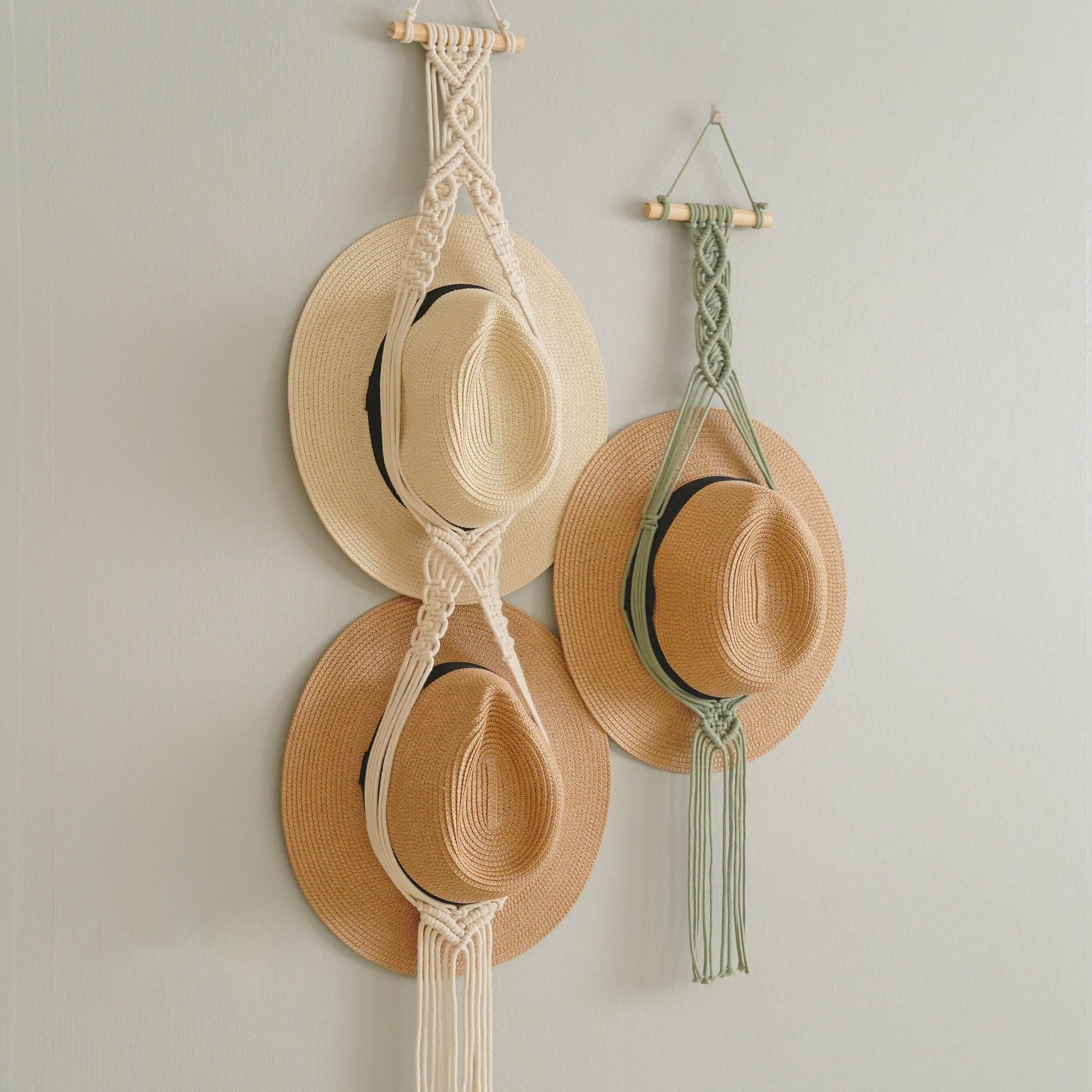 Macrame Hat Hanger macrame cord wall hat holder for boho decor I05