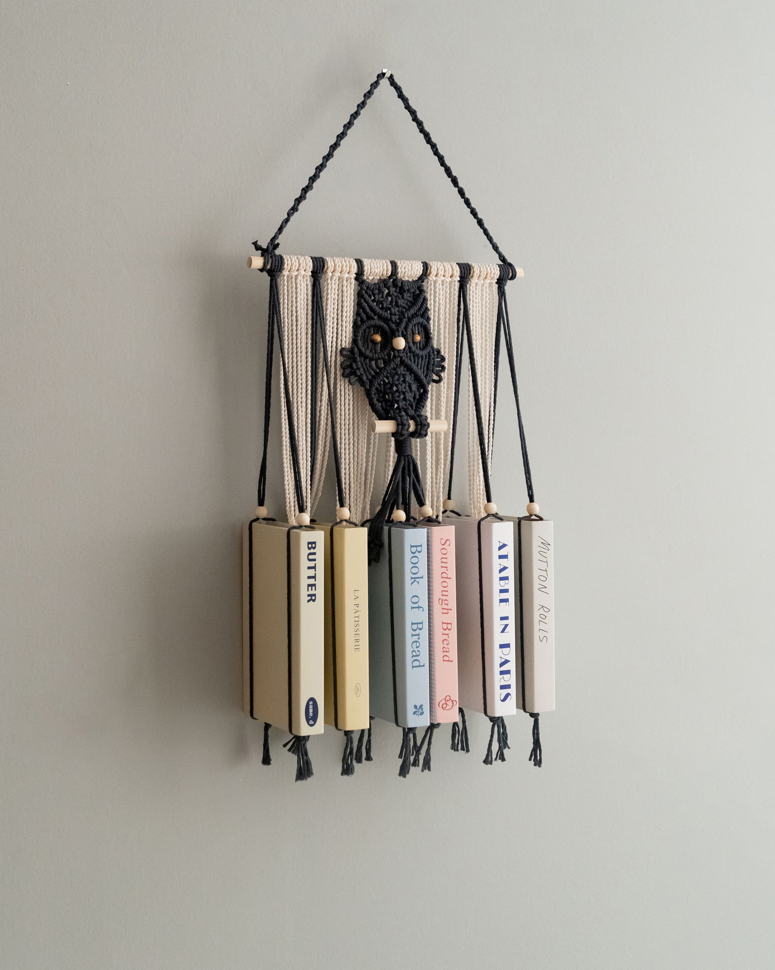 Macrame Owl Book Hanger – Hanging Bookshelf with Owl Design H76