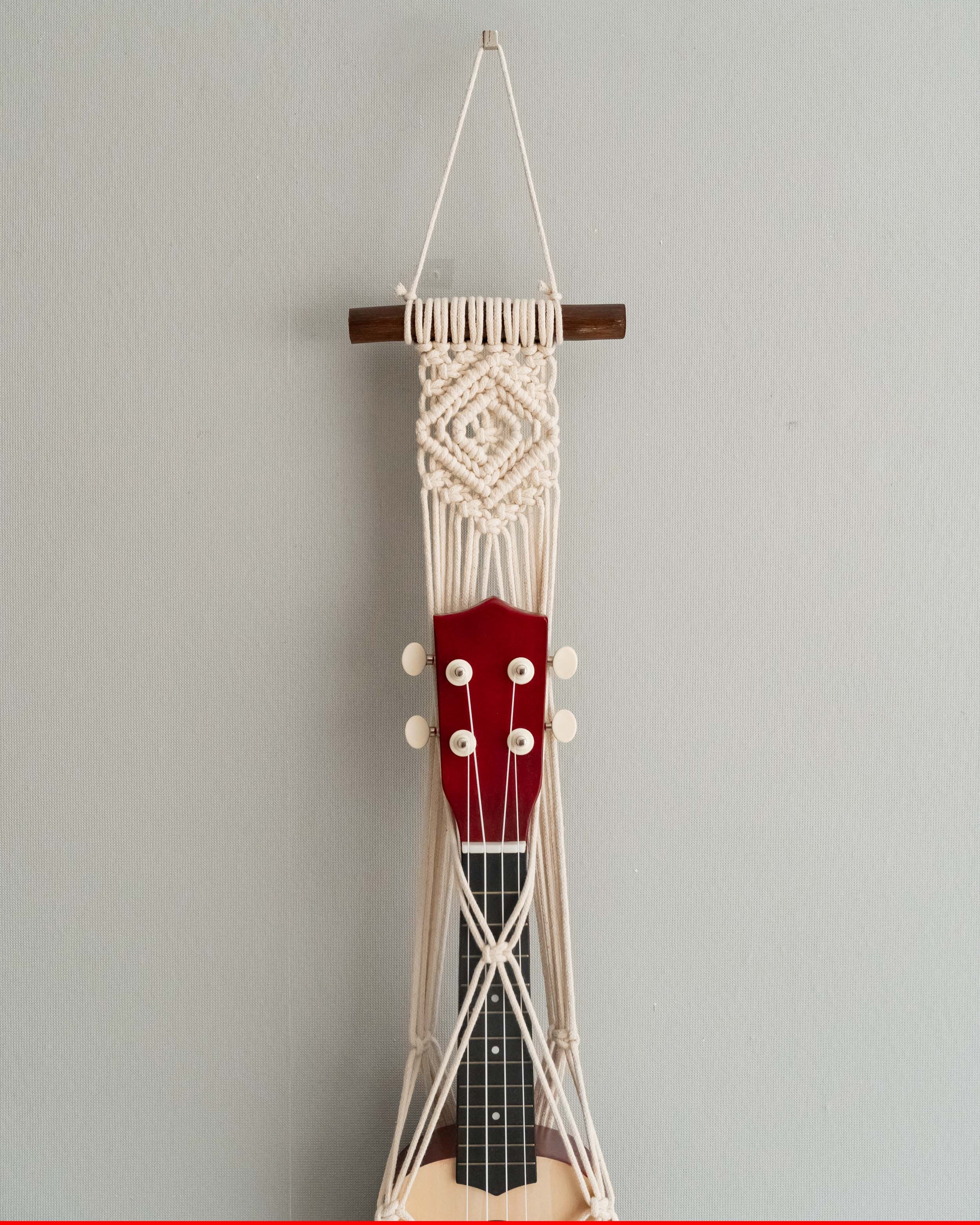Macrame Ukulele Hanger – Ukulele Wall Mount for Boho Room Decor H77