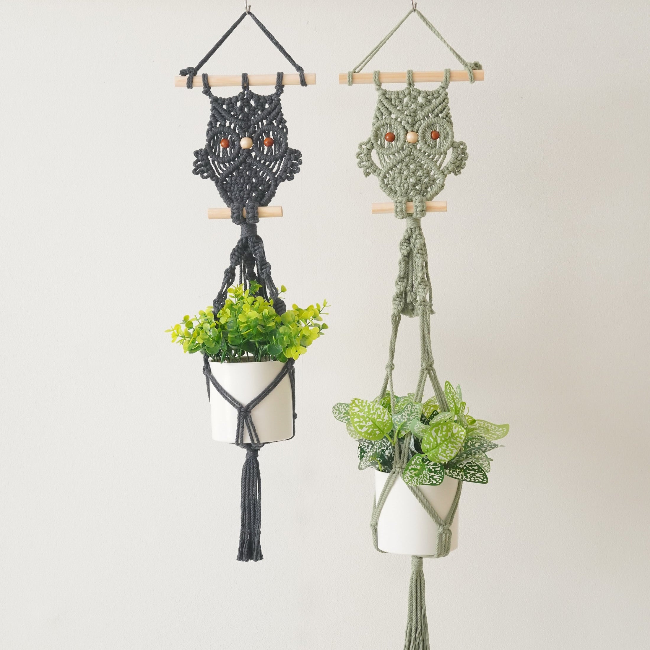 Macrame Owl Plant Hanger for Boho Wall Planter Decor H85