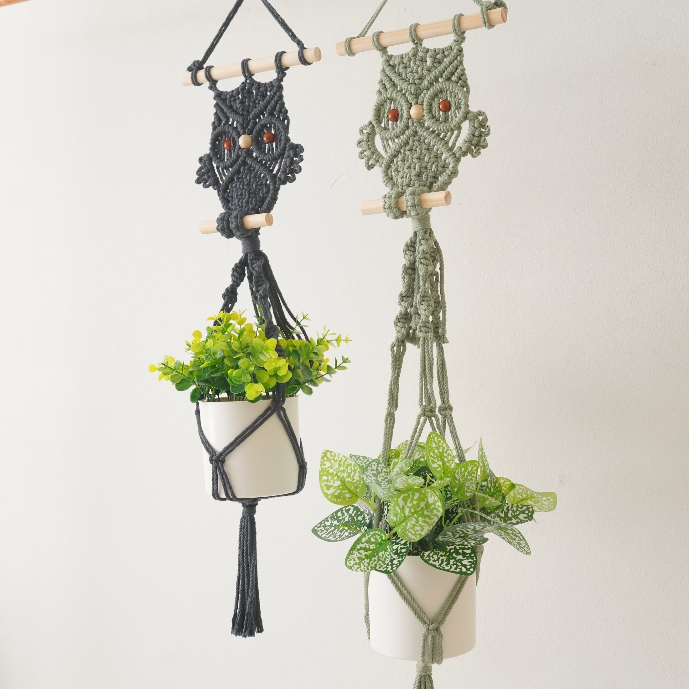 Macrame Owl Plant Hanger for Boho Wall Planter Decor H85