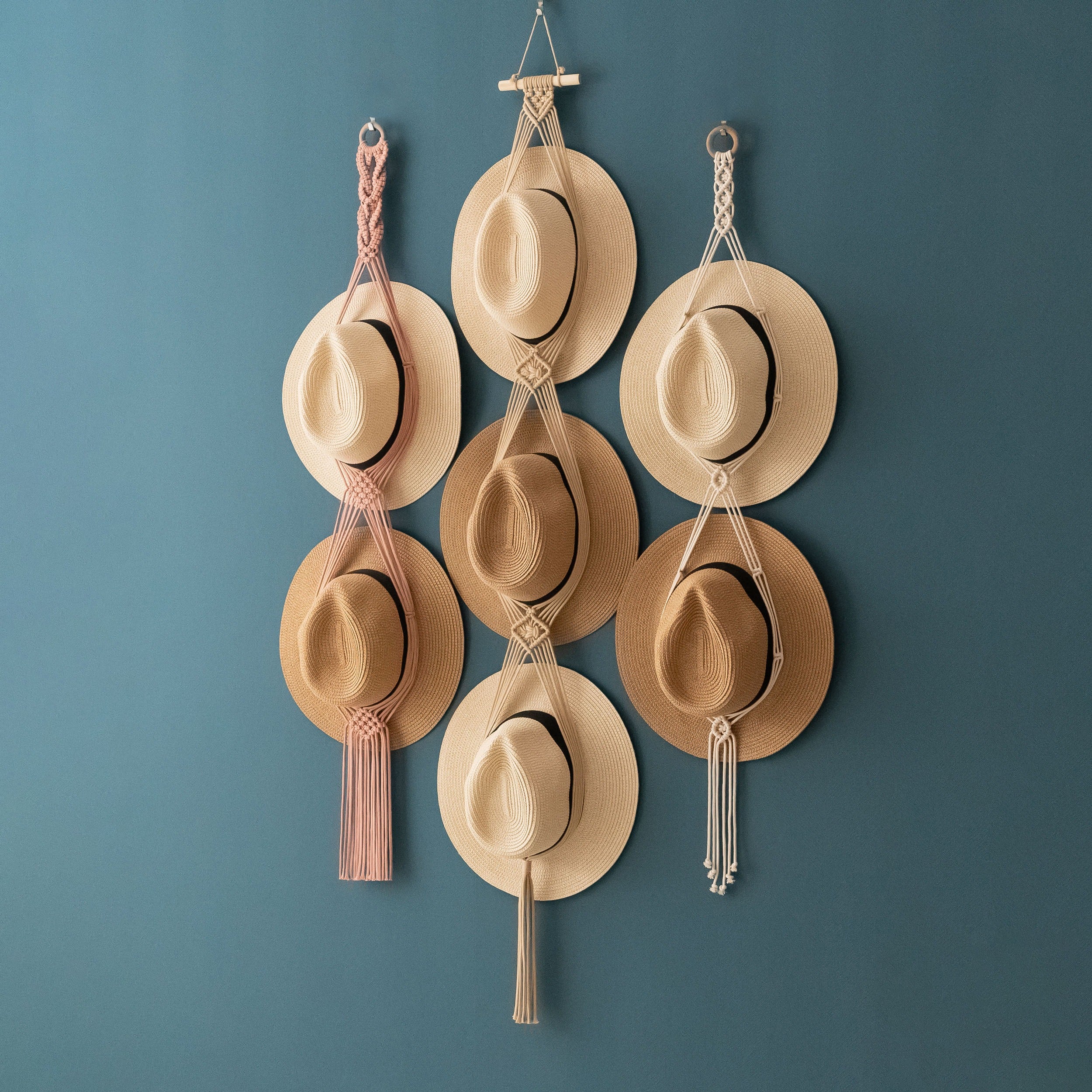 Macrame Hat Hanger – Boho Wall Organizer for Hats H01