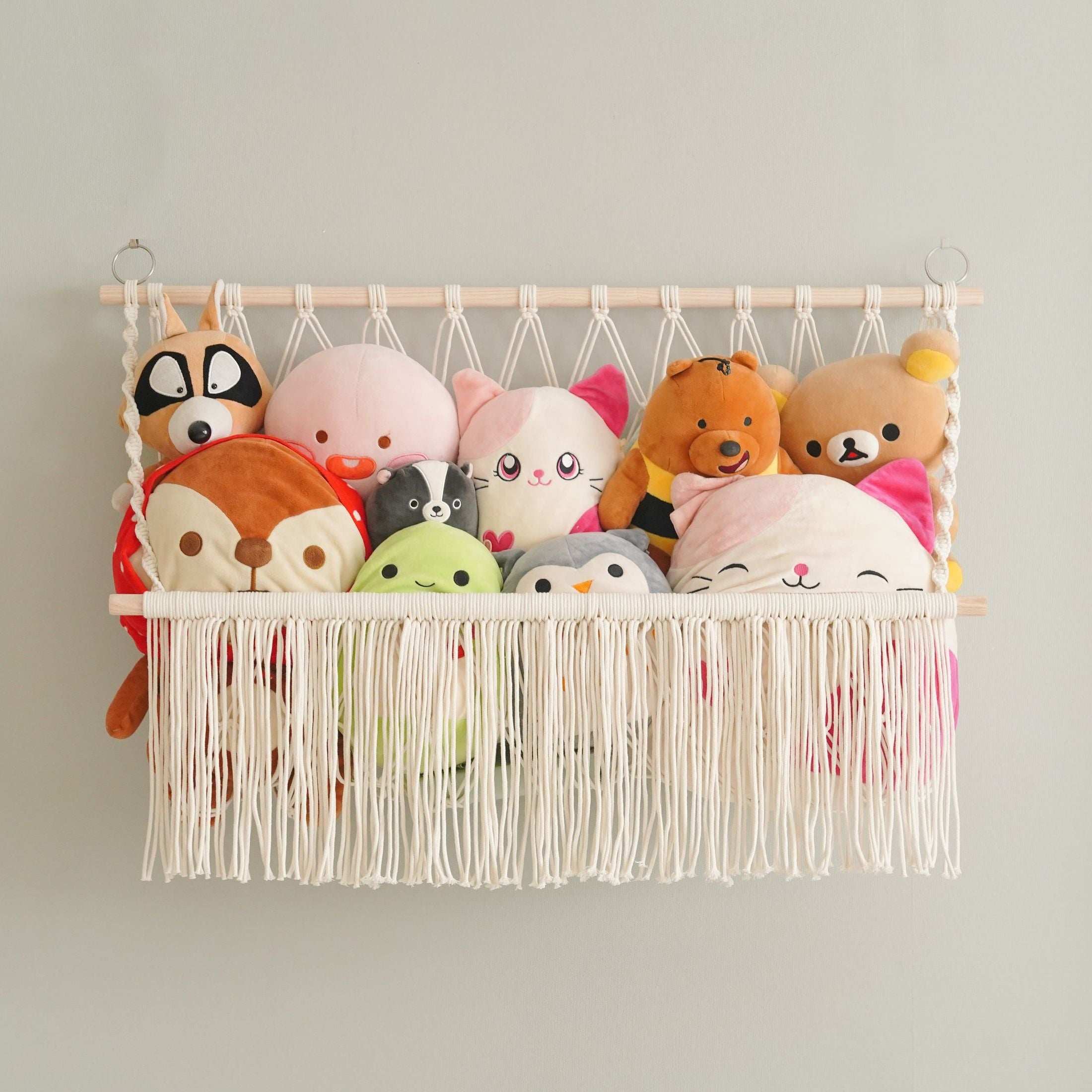 Macrame Toy Storage Hammock for Stuffed Animal Wall Storage H24