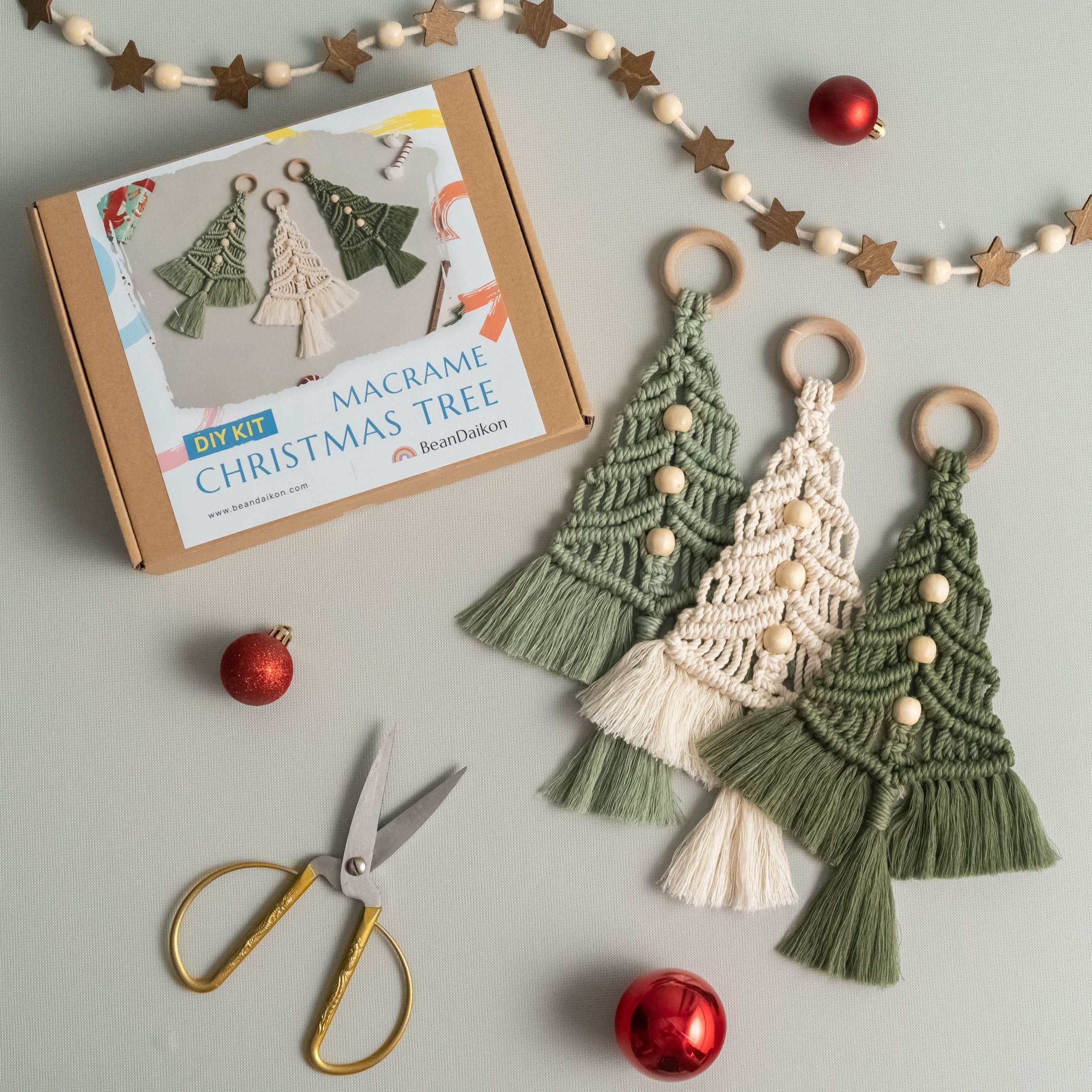 DIY Christmas Tree Macrame Kit – Cotton Cord Rustic Ornament Kit K13