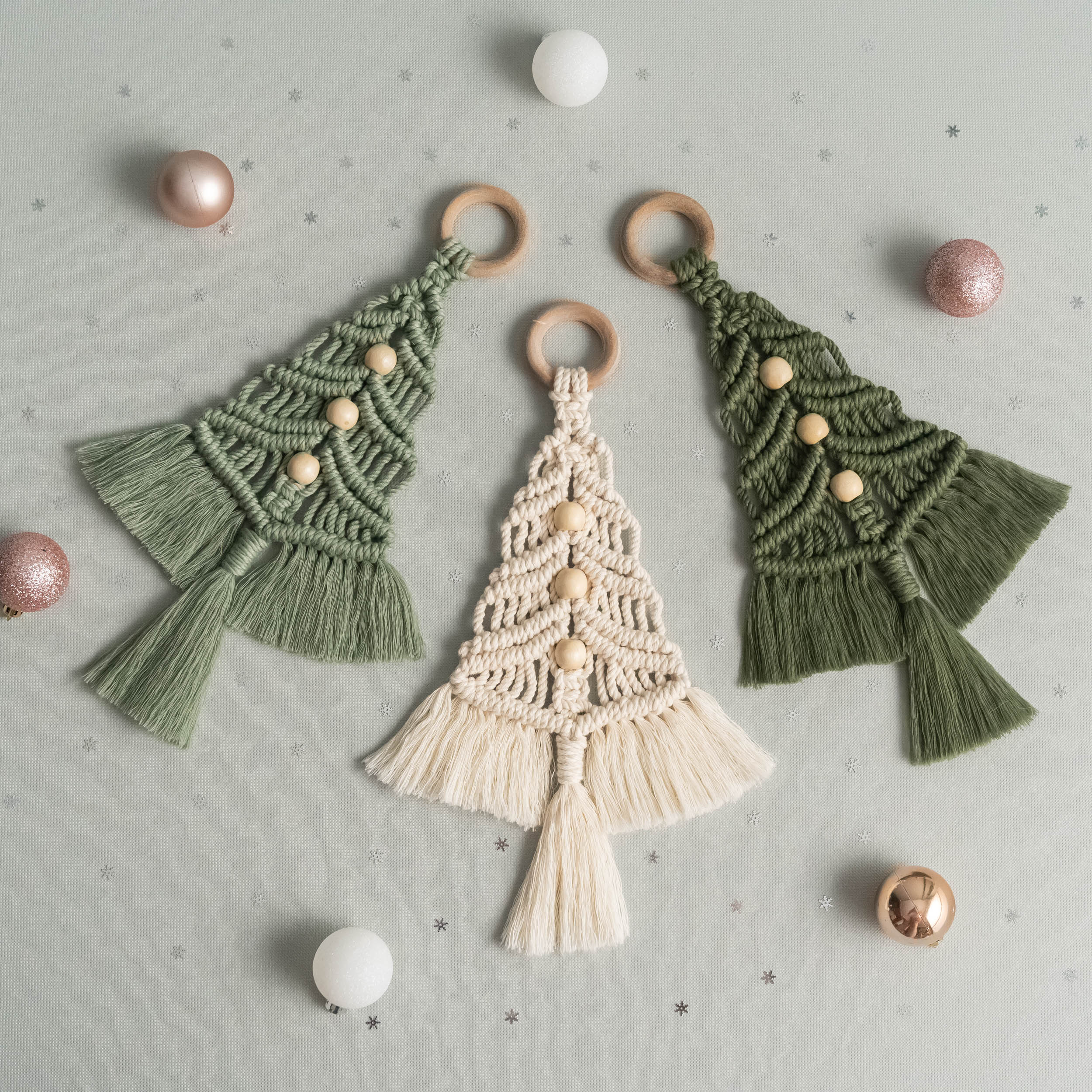 DIY Christmas Tree Macrame Kit – Cotton Cord Rustic Ornament Kit K13