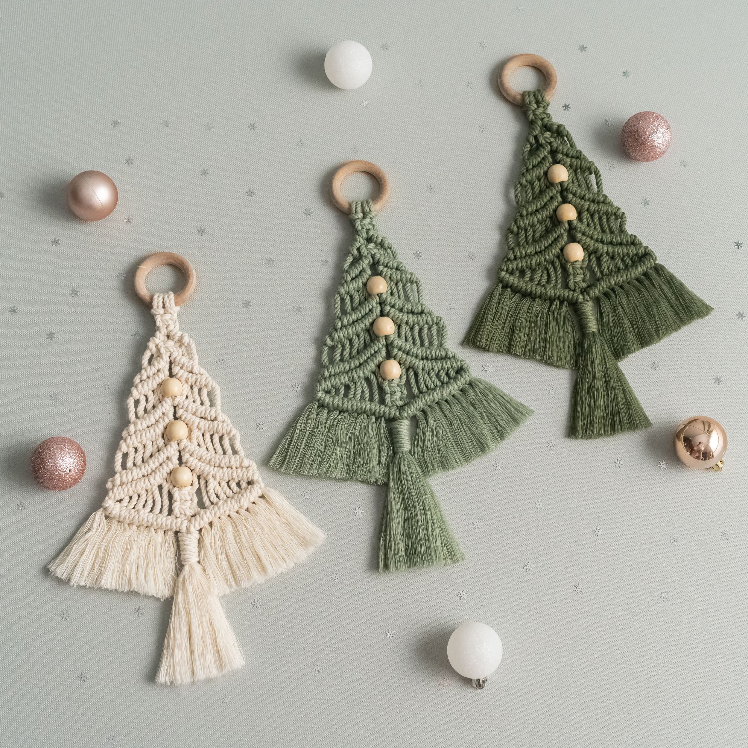 DIY Christmas Tree Macrame Kit – Cotton Cord Rustic Ornament Kit K13