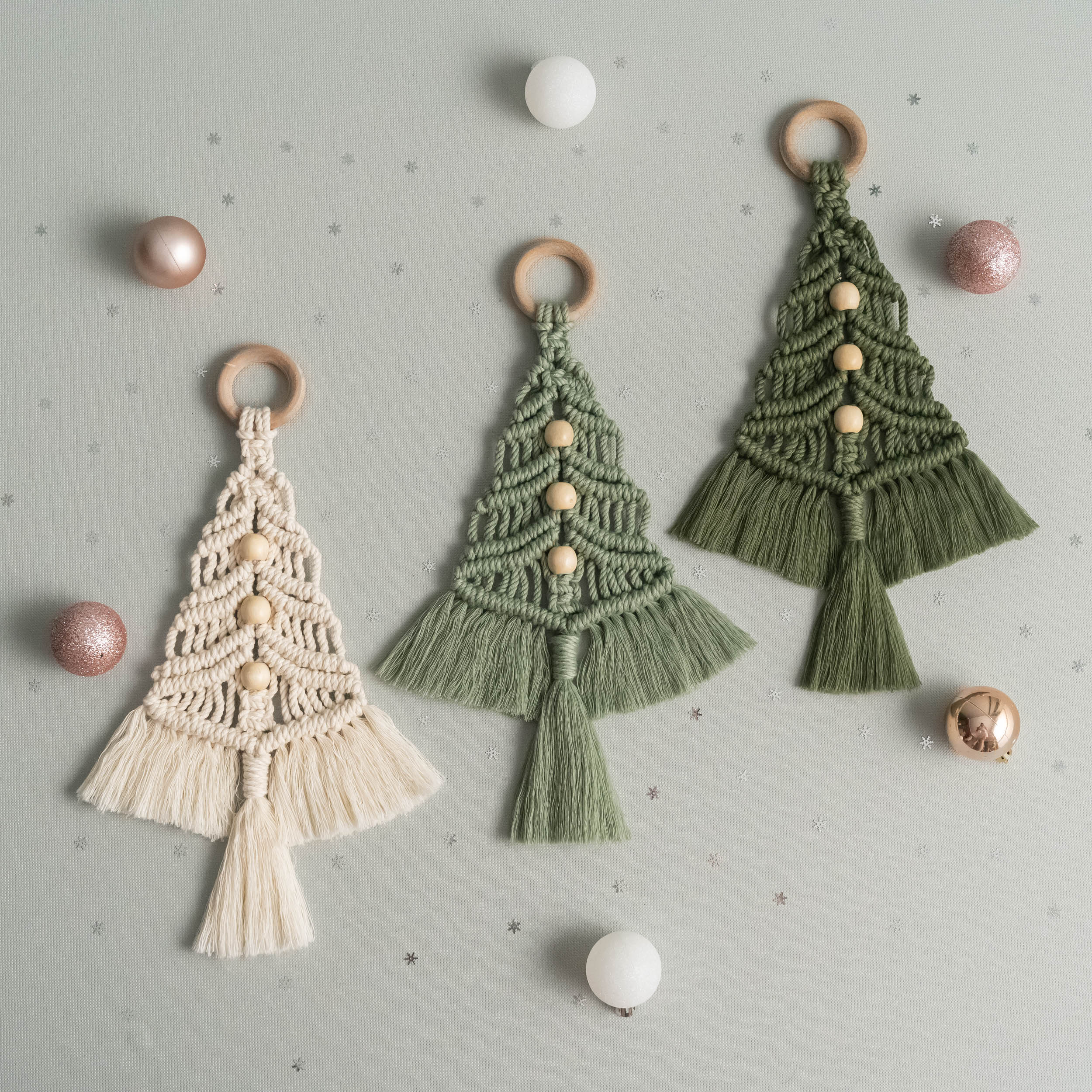 DIY Christmas Tree Macrame Kit – Cotton Cord Rustic Ornament Kit K13