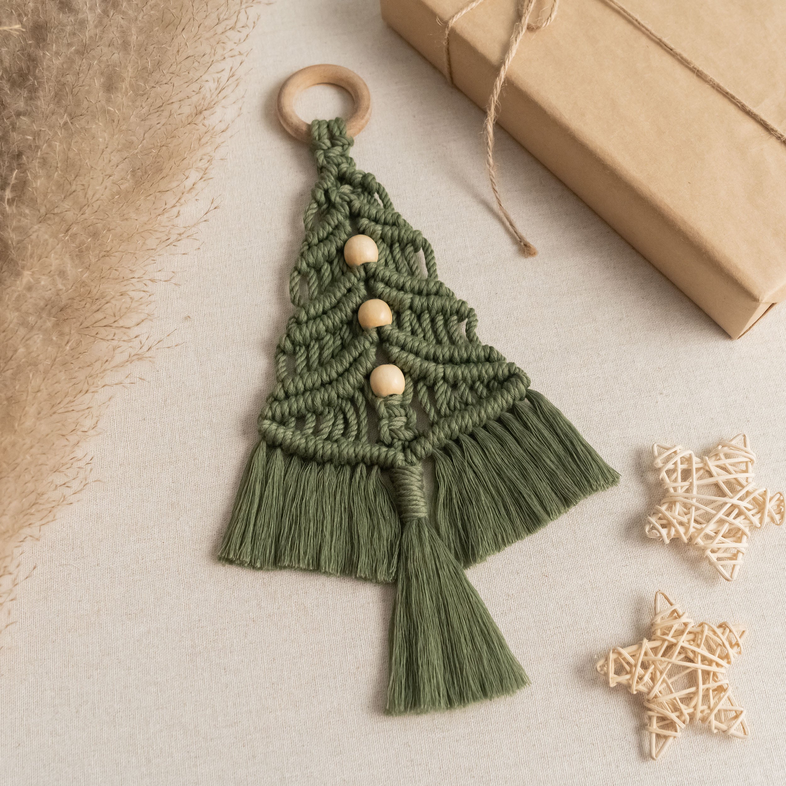 DIY Christmas Tree Macrame Kit – Cotton Cord Rustic Ornament Kit K13