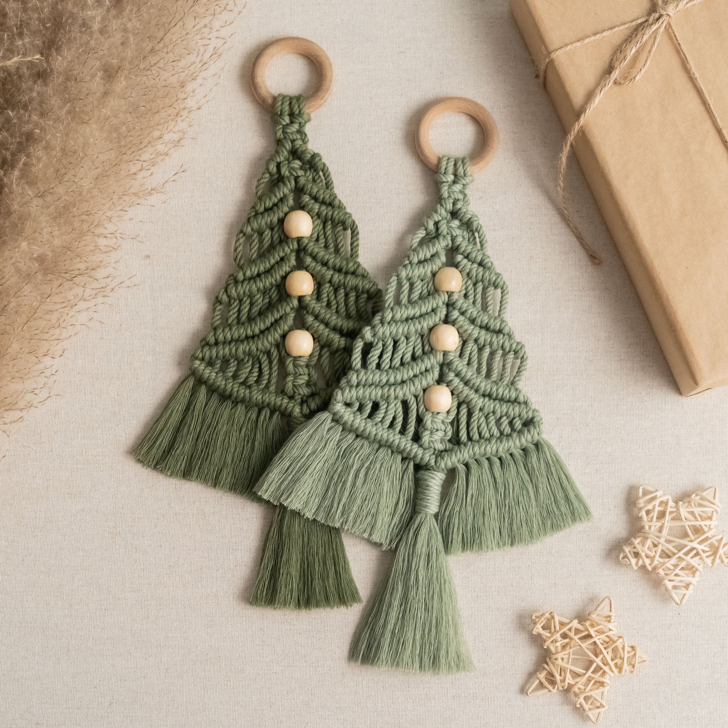 DIY Christmas Tree Macrame Kit – Cotton Cord Rustic Ornament Kit K13