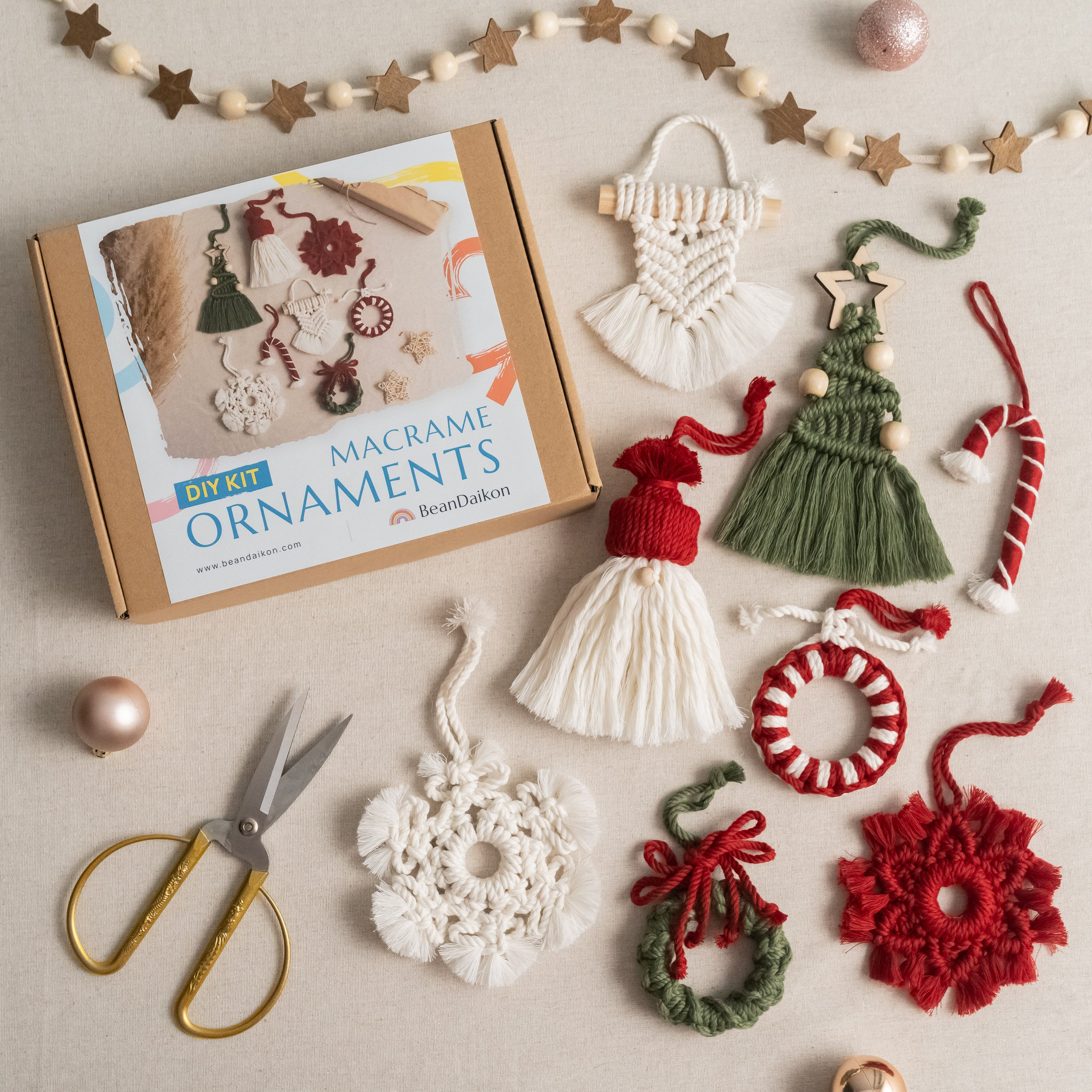 Christmas Craft Kit – Macrame Ornaments DIY Kit with Cotton Cord K26