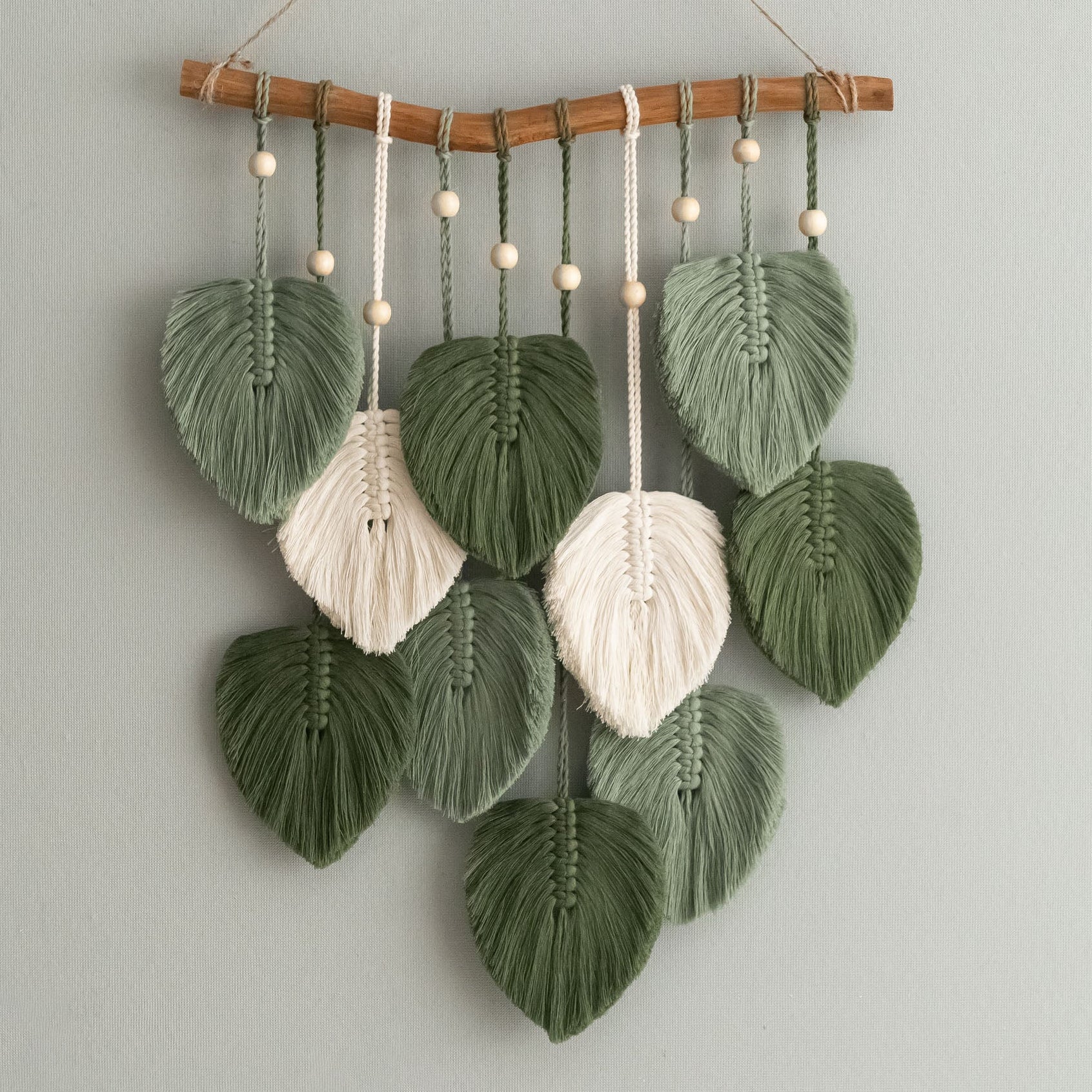 Green Leaves Macrame Wall Hanging - Boho Nursery Wall Decor L02