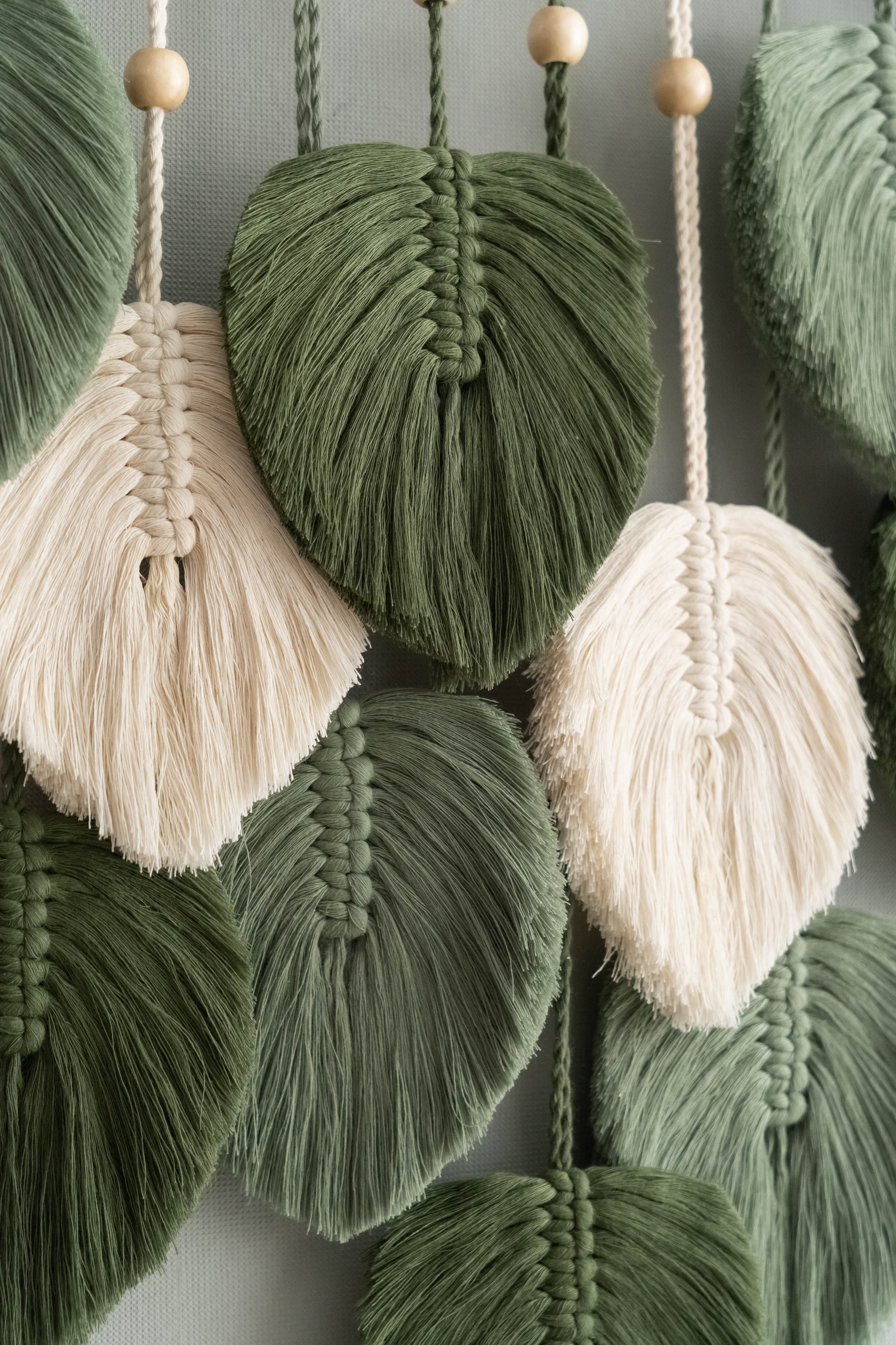 Green Leaves Macrame Wall Hanging - Boho Nursery Wall Decor L02