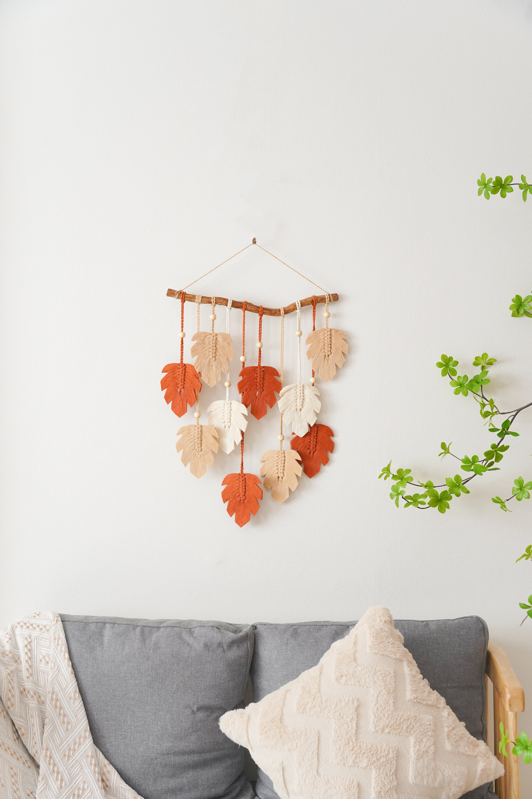 Macrame Leaf Wall Hanging with Macrame Cord for Boho Wall Decor L47