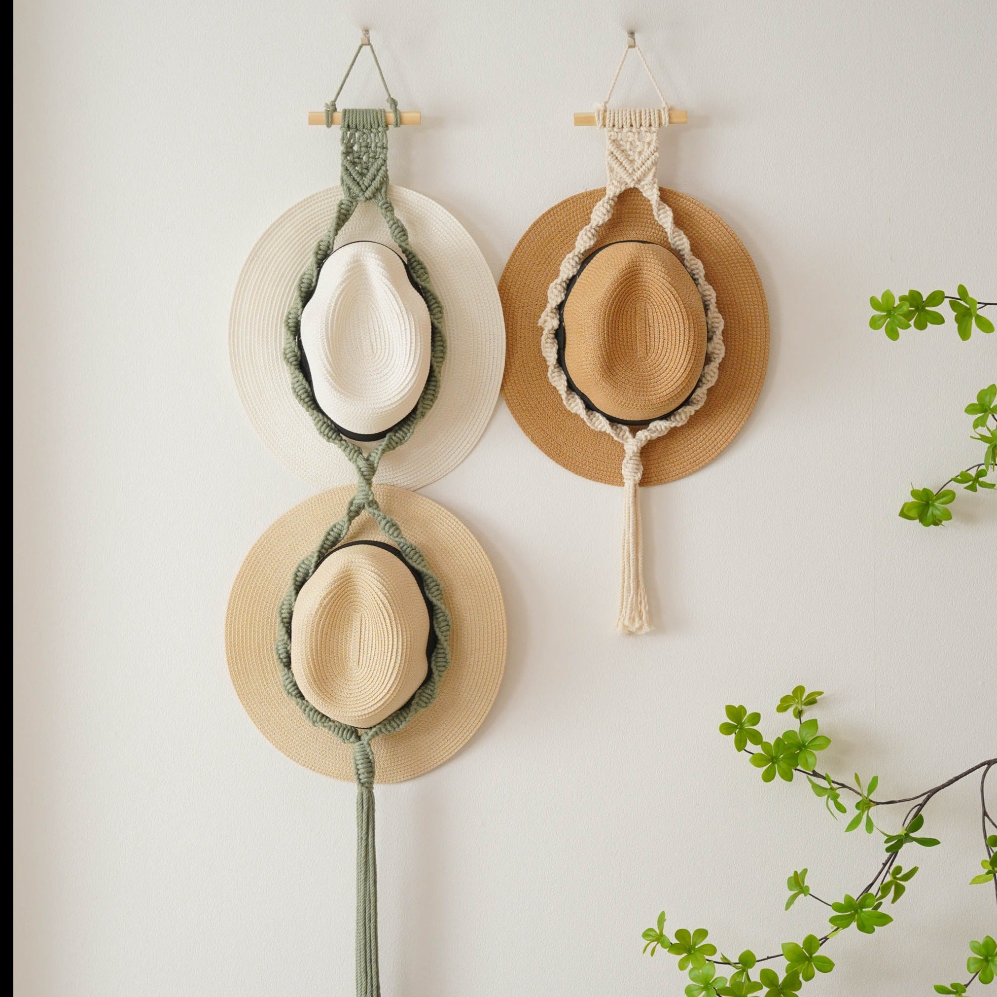 Macrame Hat Holder – Decorative Wall Mounted Cotton Rope Organizer P28
