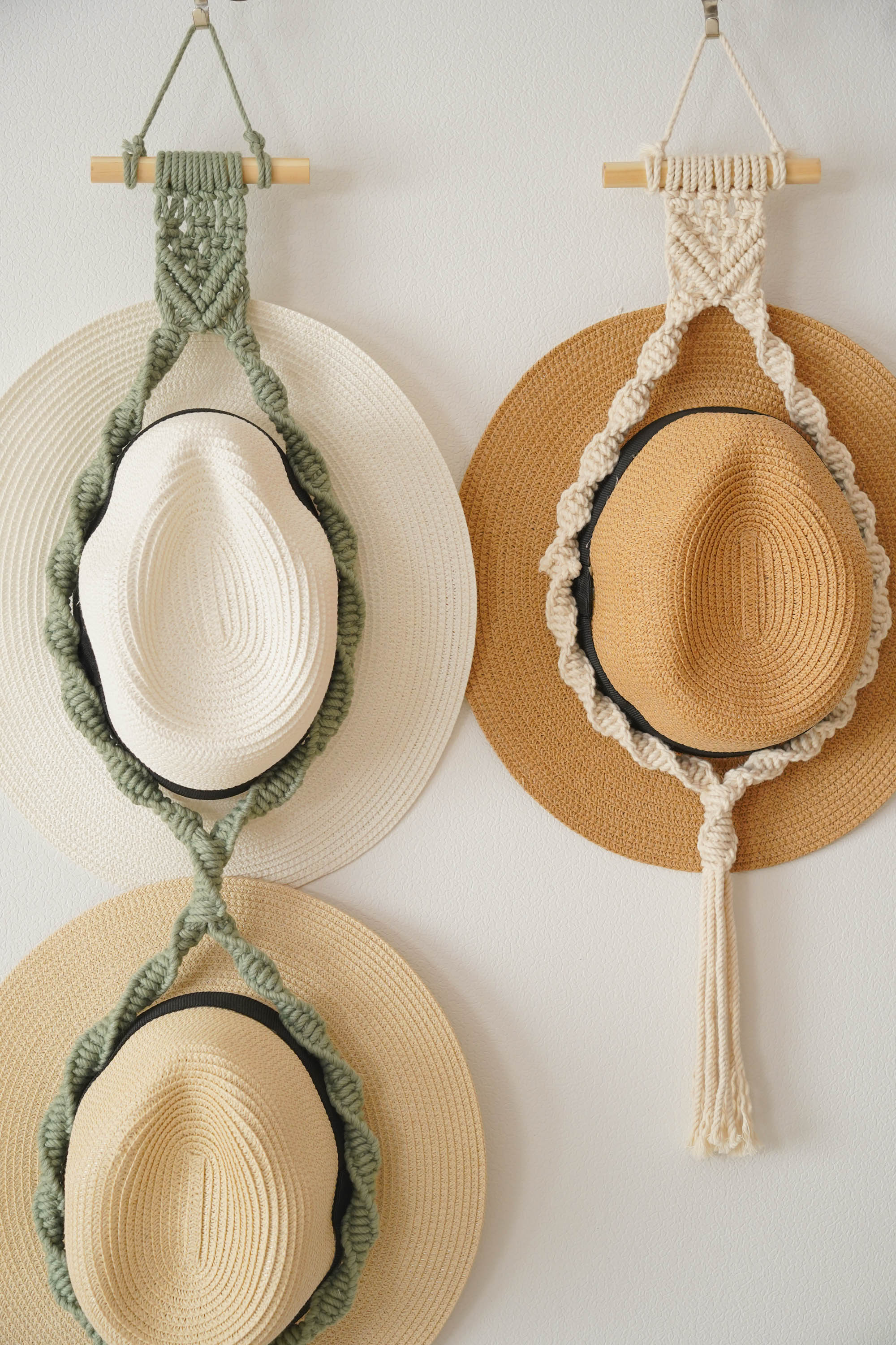 Macrame Hat Holder – Decorative Wall Mounted Cotton Rope Organizer P28