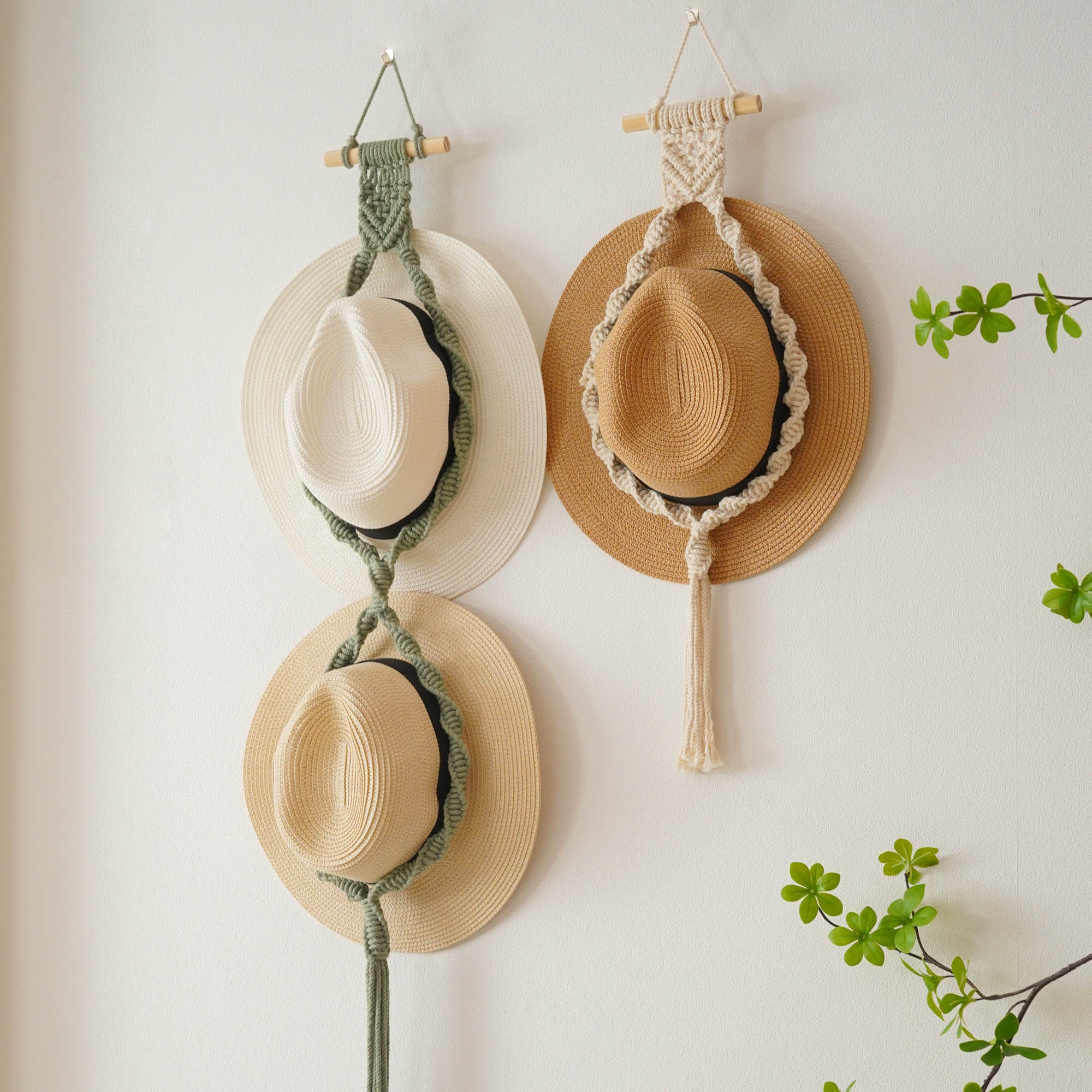 Macrame Hat Holder – Decorative Wall Mounted Cotton Rope Organizer P28