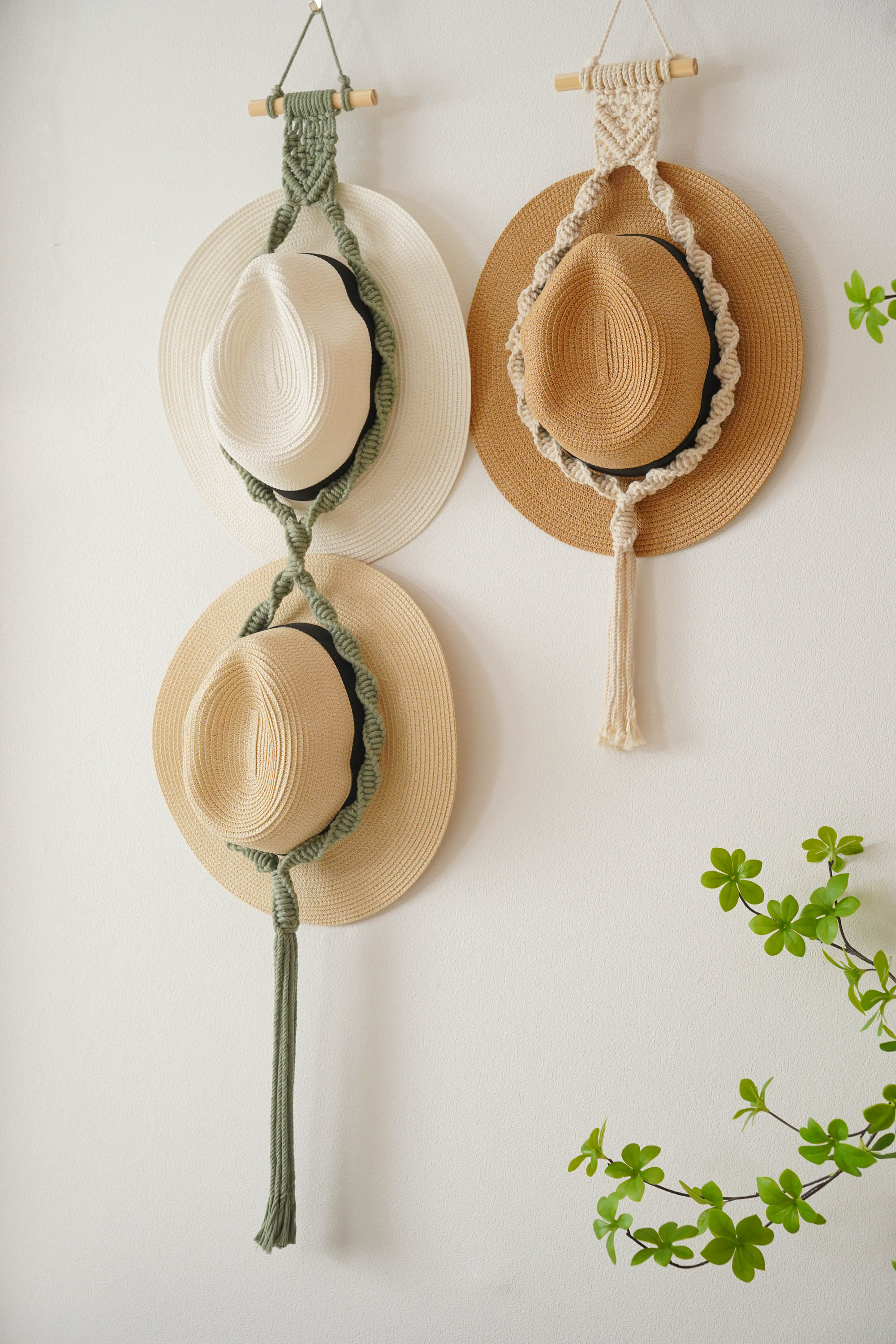 Macrame Hat Holder – Decorative Wall Mounted Cotton Rope Organizer P28