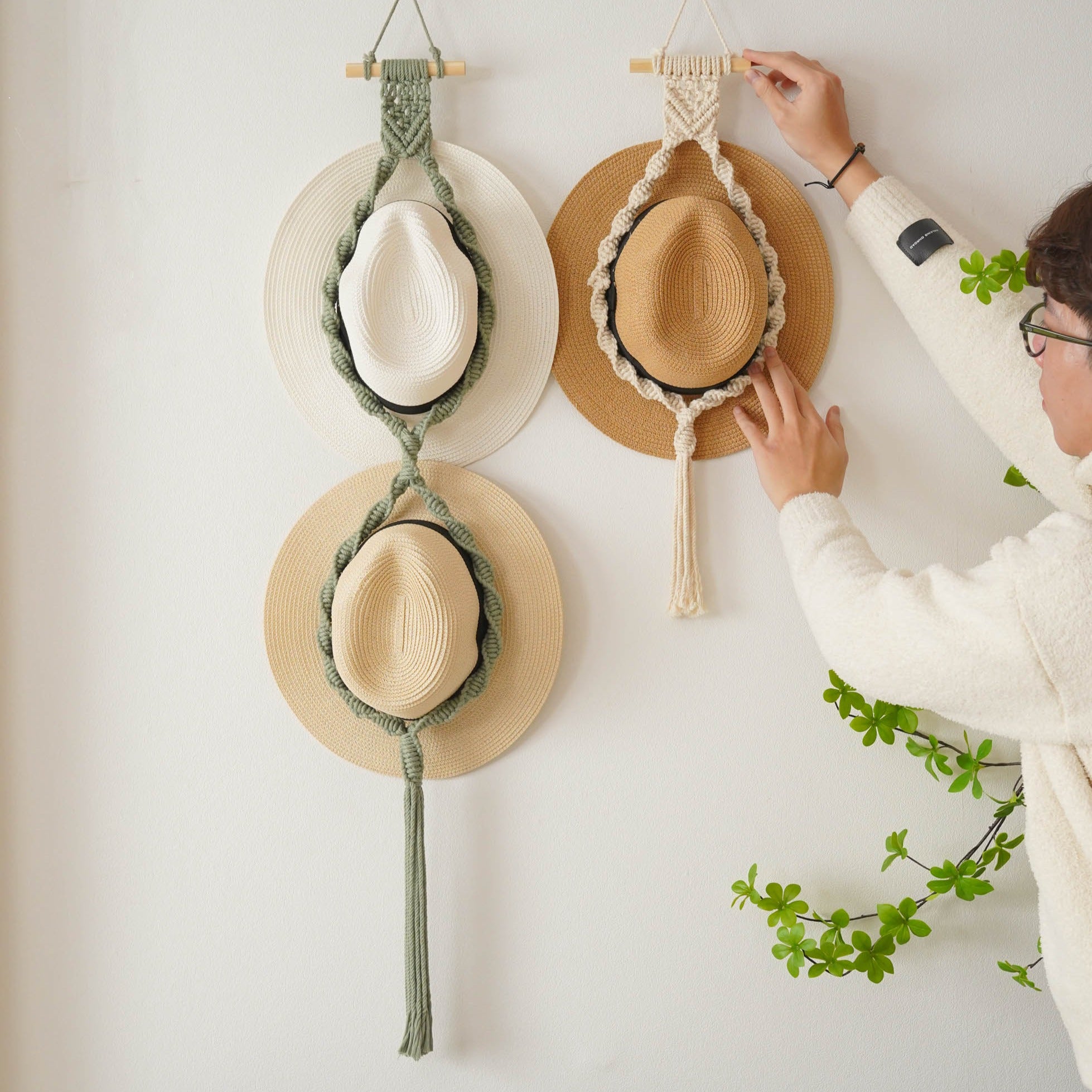 Macrame Hat Holder – Decorative Wall Mounted Cotton Rope Organizer P28