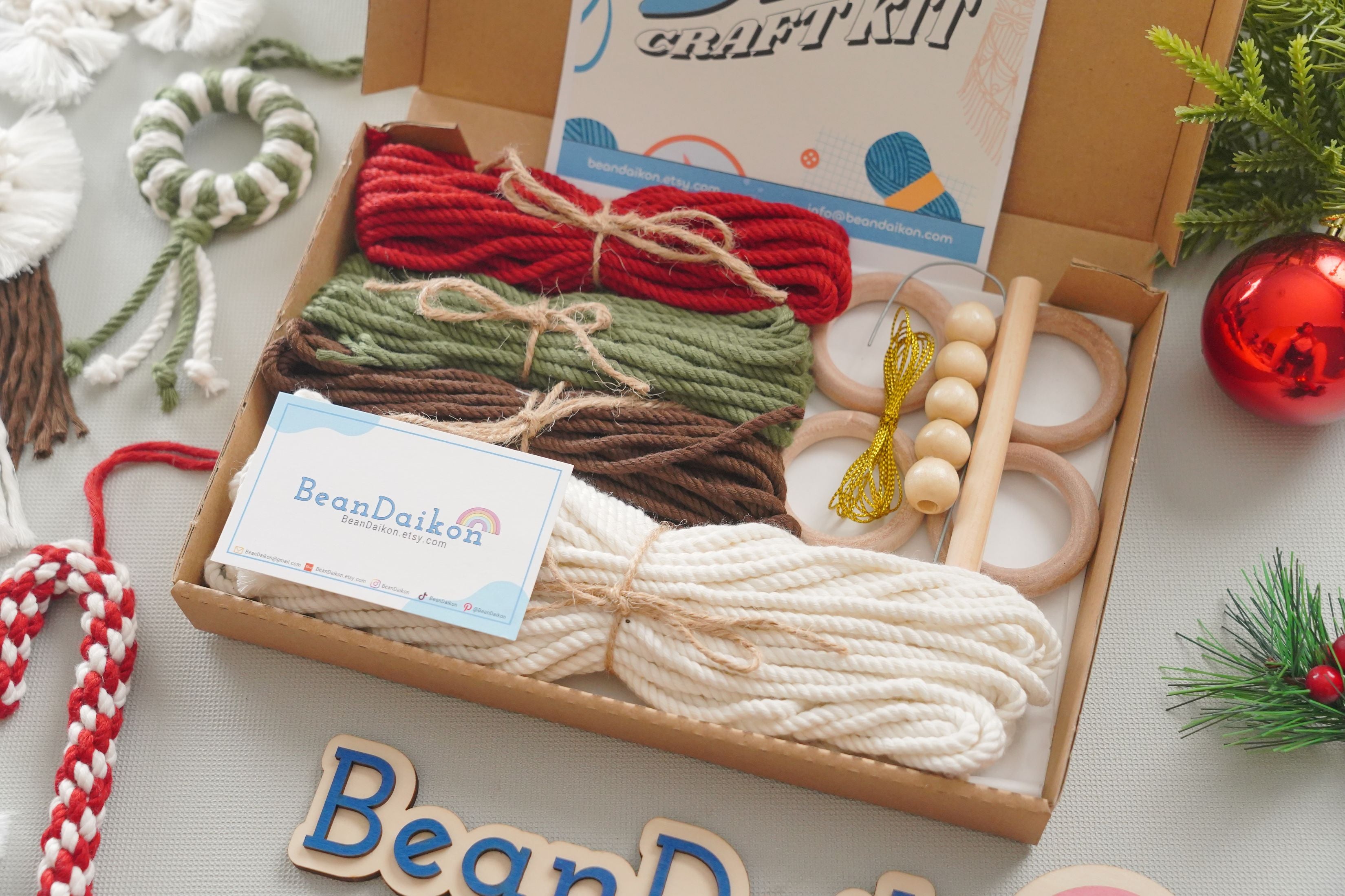 Macrame Christmas Ornament DIY Kit – Handmade Holiday Decor K65